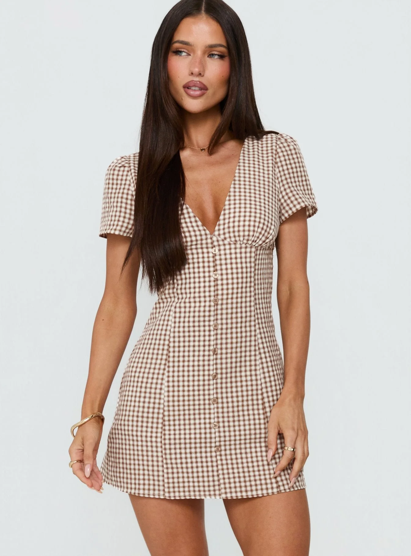 Loveliness Playsuit Brown Check Petite - Image 2