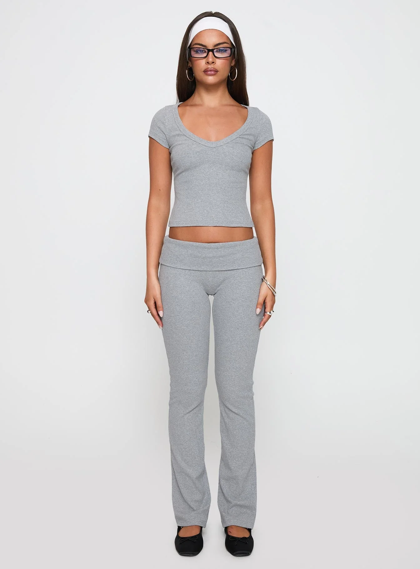 Lovely Day V Neck Top Grey Marle - Image 7
