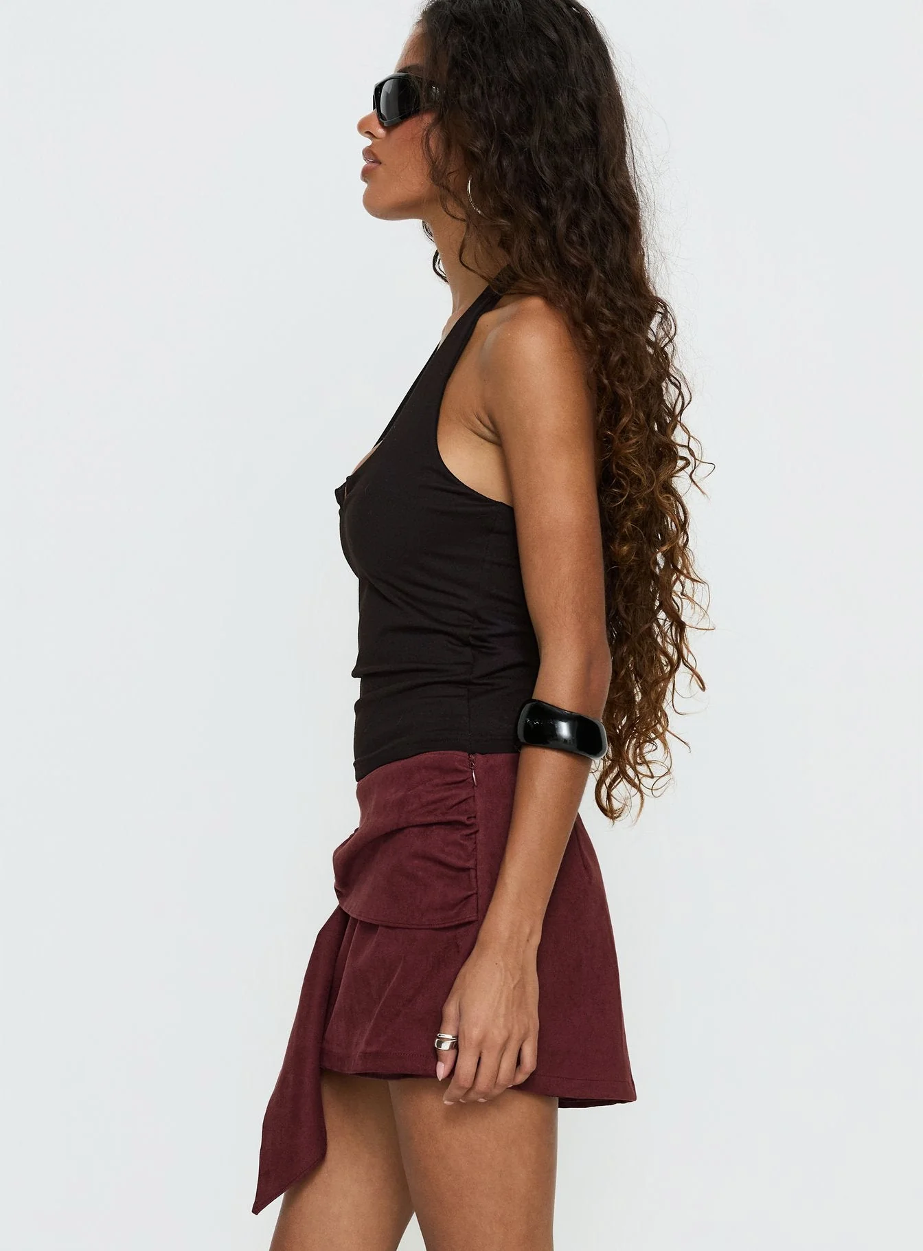 Lowretta Faux Suede Belt Mini Skirt Burgundy - Image 4