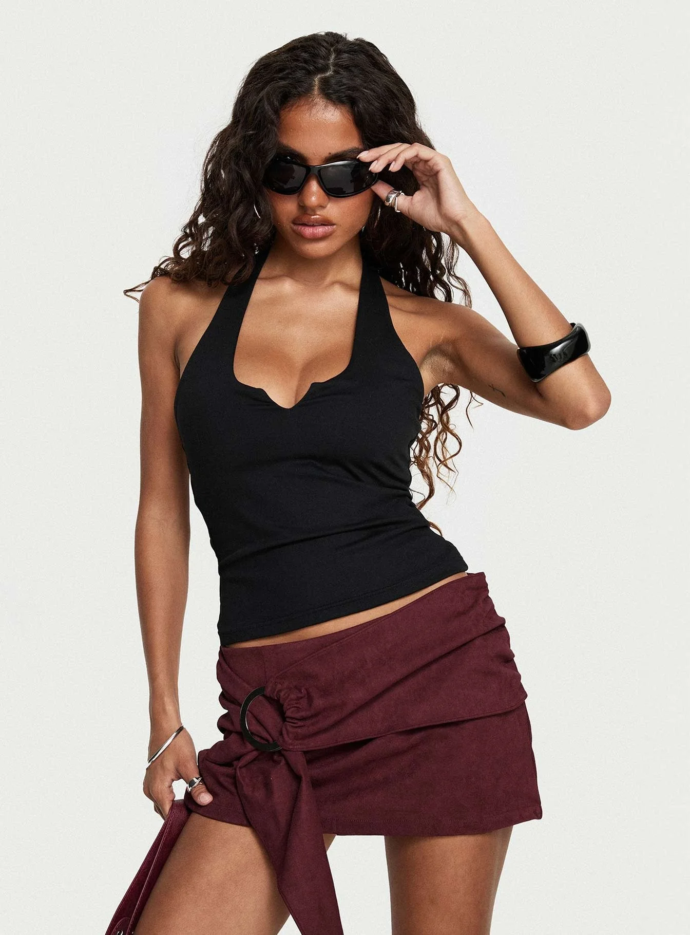 Lowretta Faux Suede Belt Mini Skirt Burgundy - Image 8