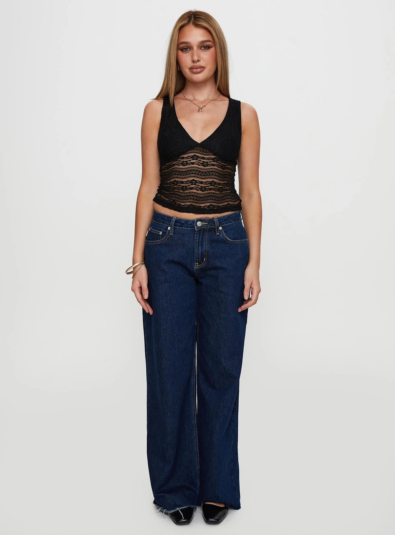 Loxlee Lace Plunge Neck Top Black - Image 6