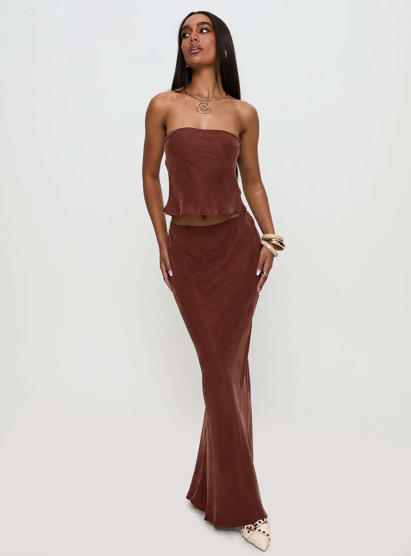 Lucelia Maxi Skirt Brown - Image 2