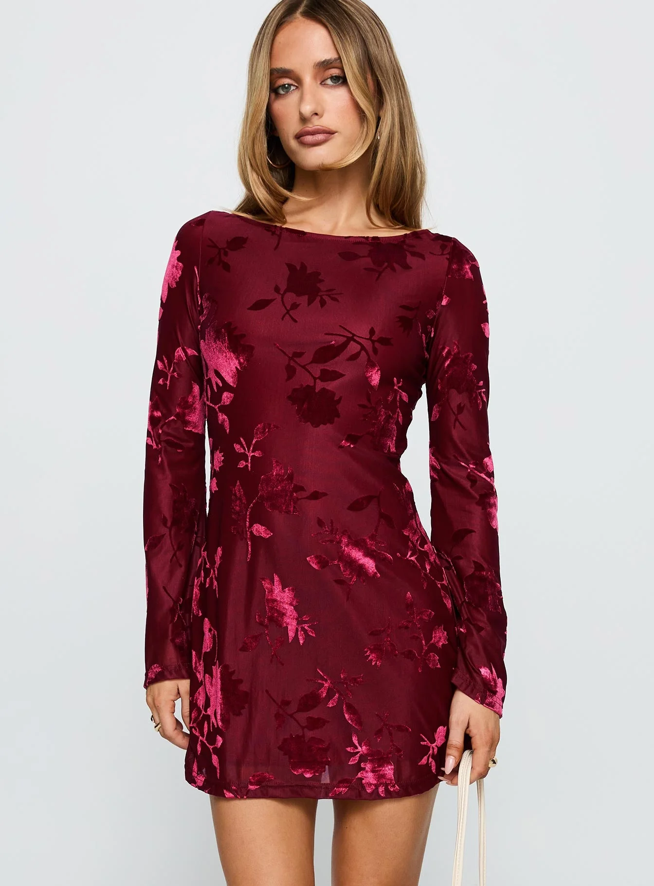 Lukea Long Sleeve Mini Dress Burgundy Burnout - Image 2