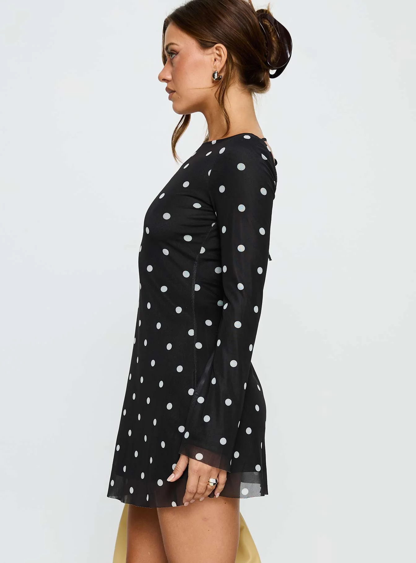 Lukea Long Sleeve Mini Dress Black Polka Dot - Image 4