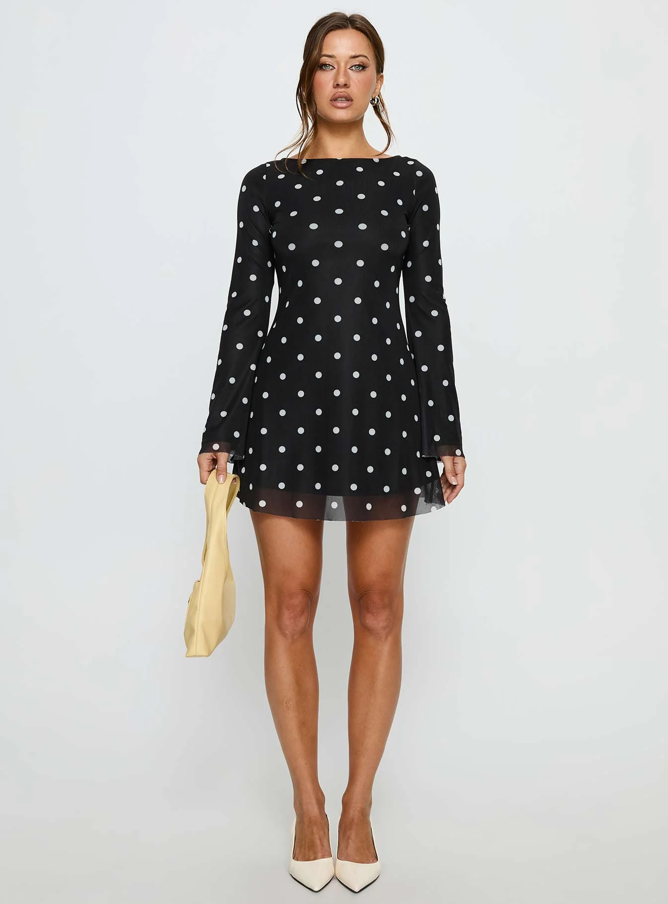 Lukea Long Sleeve Mini Dress Black Polka Dot - Image 7