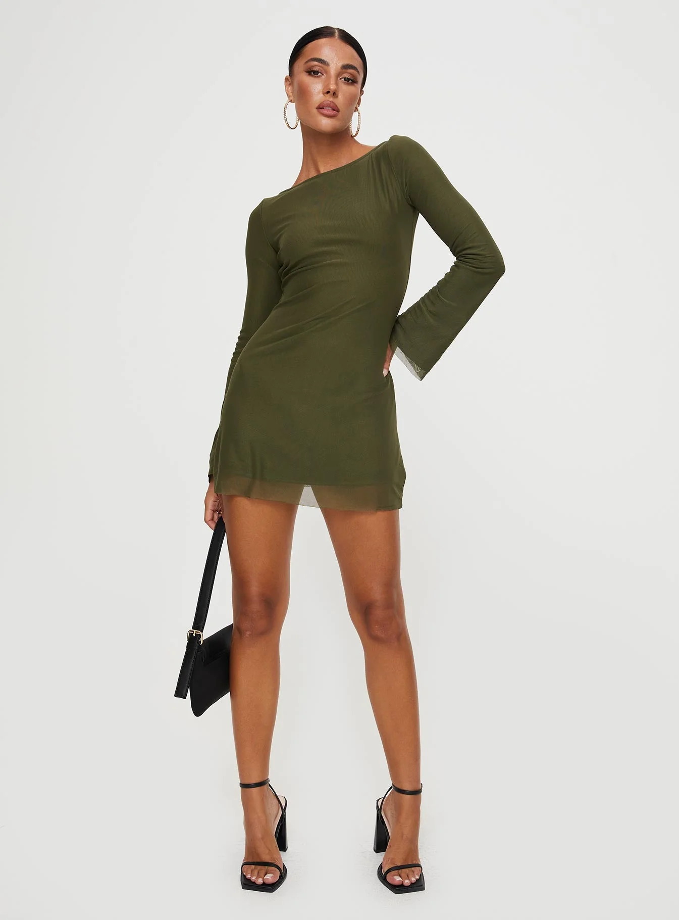 Lukea Long Sleeve Mesh Mini Dress Olive - Image 2