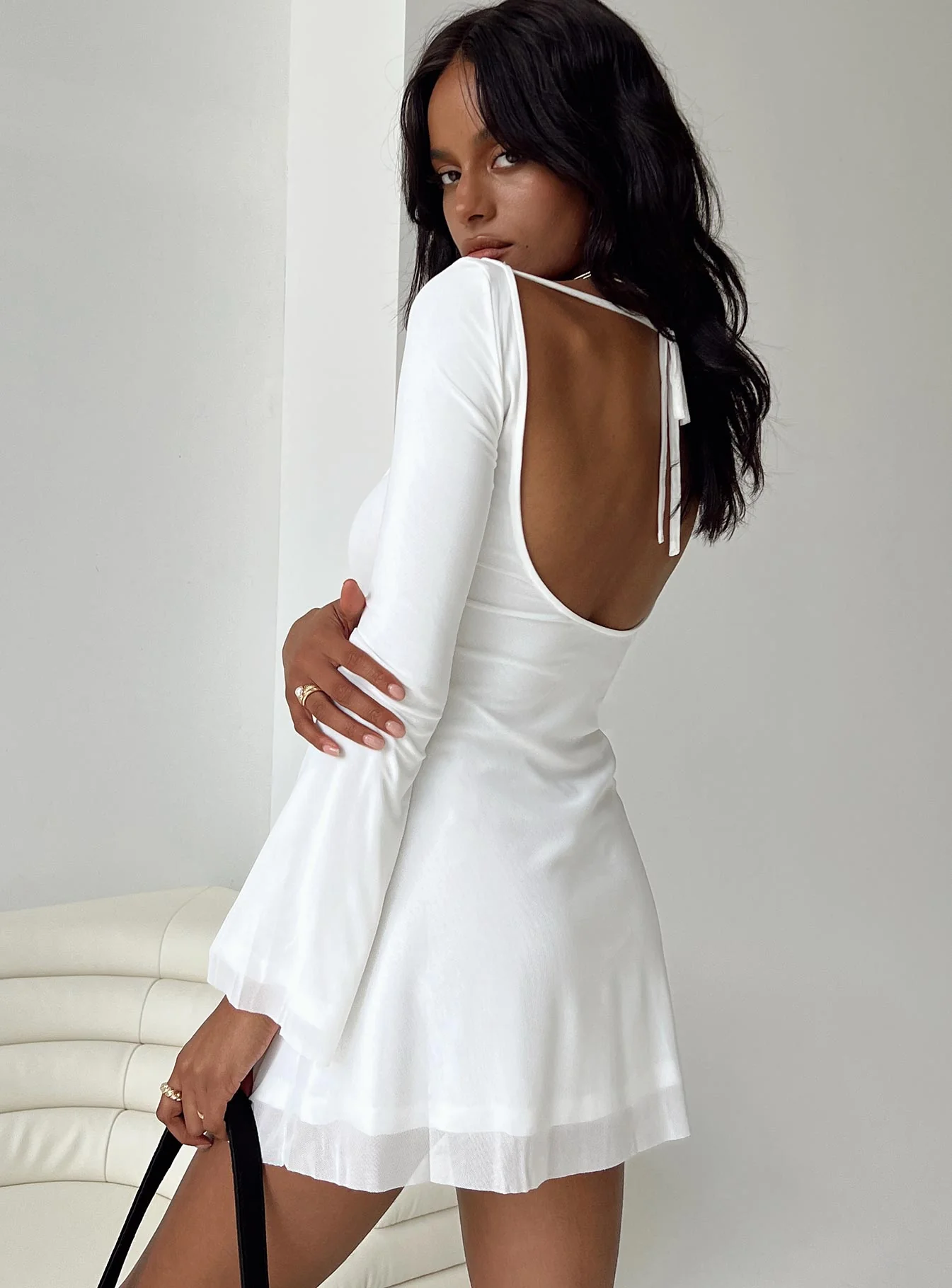 Lukea Long Sleeve Mini Dress White Petite - Image 5