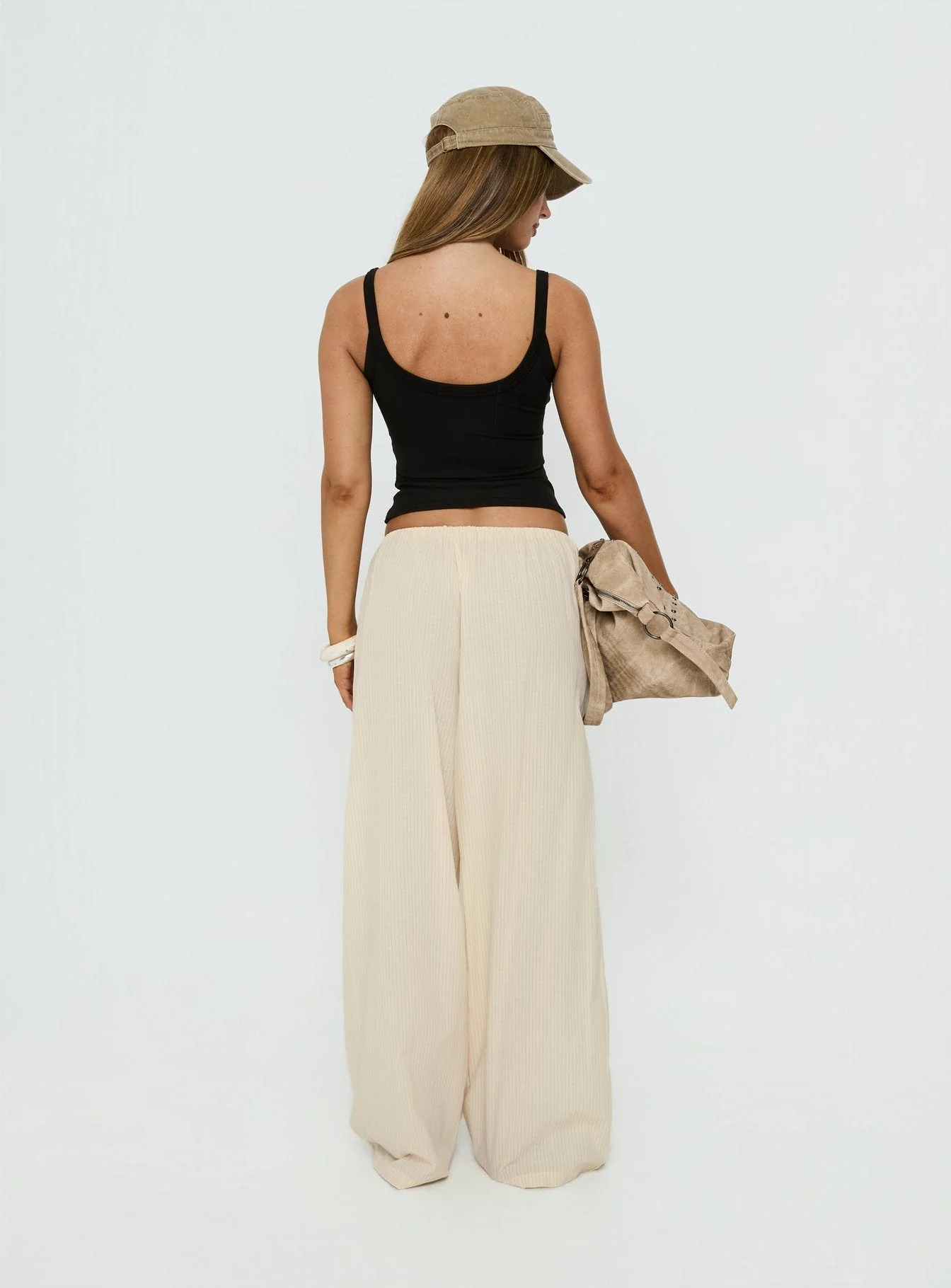 Lunea Concealed Waistband Pants Beige Stripe - Image 5