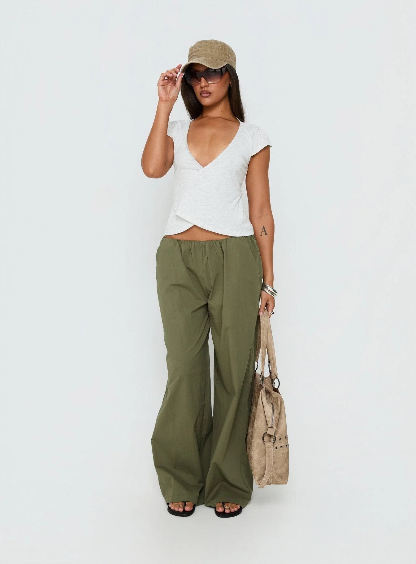 Lunea Concealed Waistband Pants Khaki - Image 3