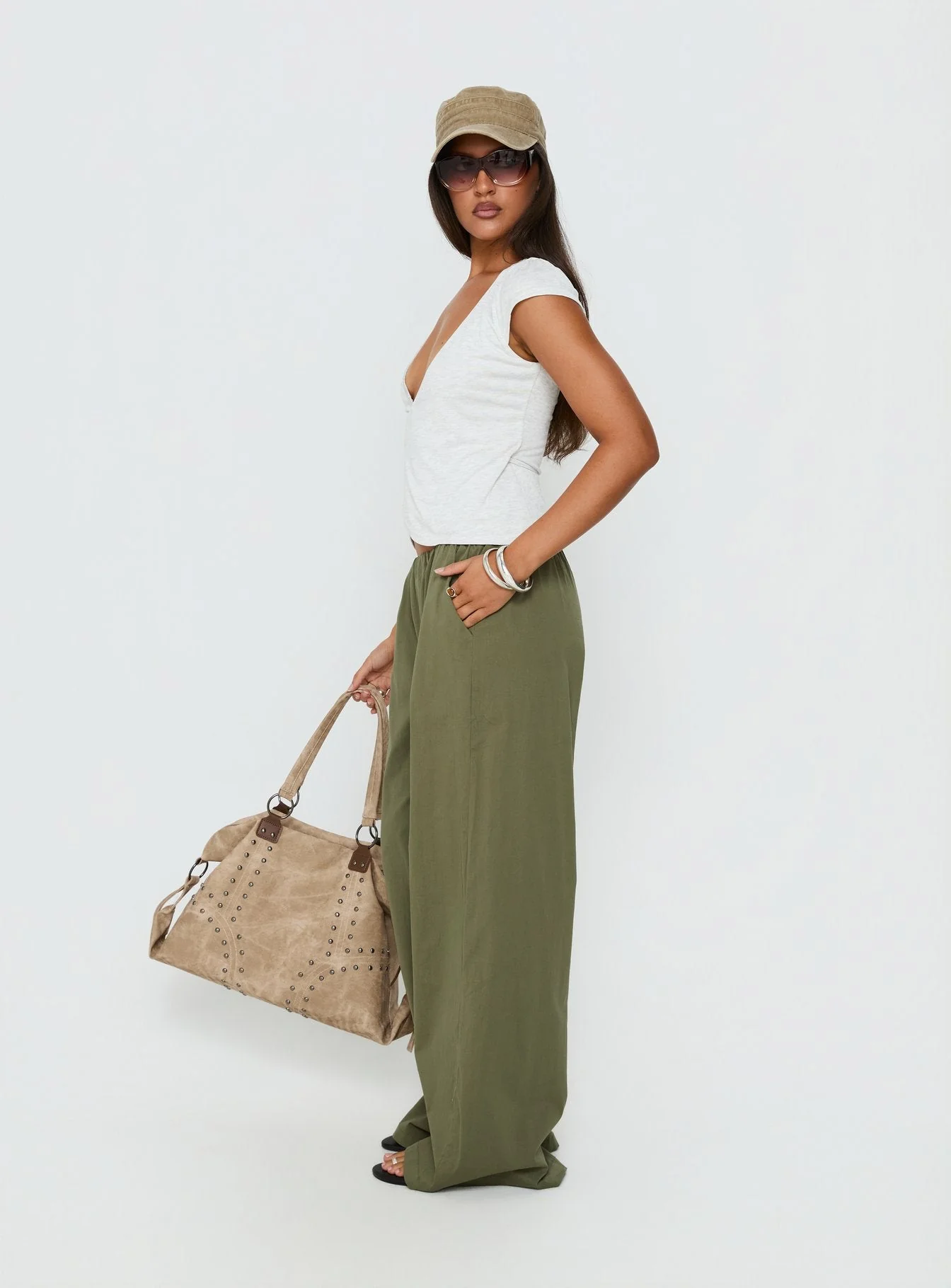 Lunea Concealed Waistband Pants Khaki - Image 4