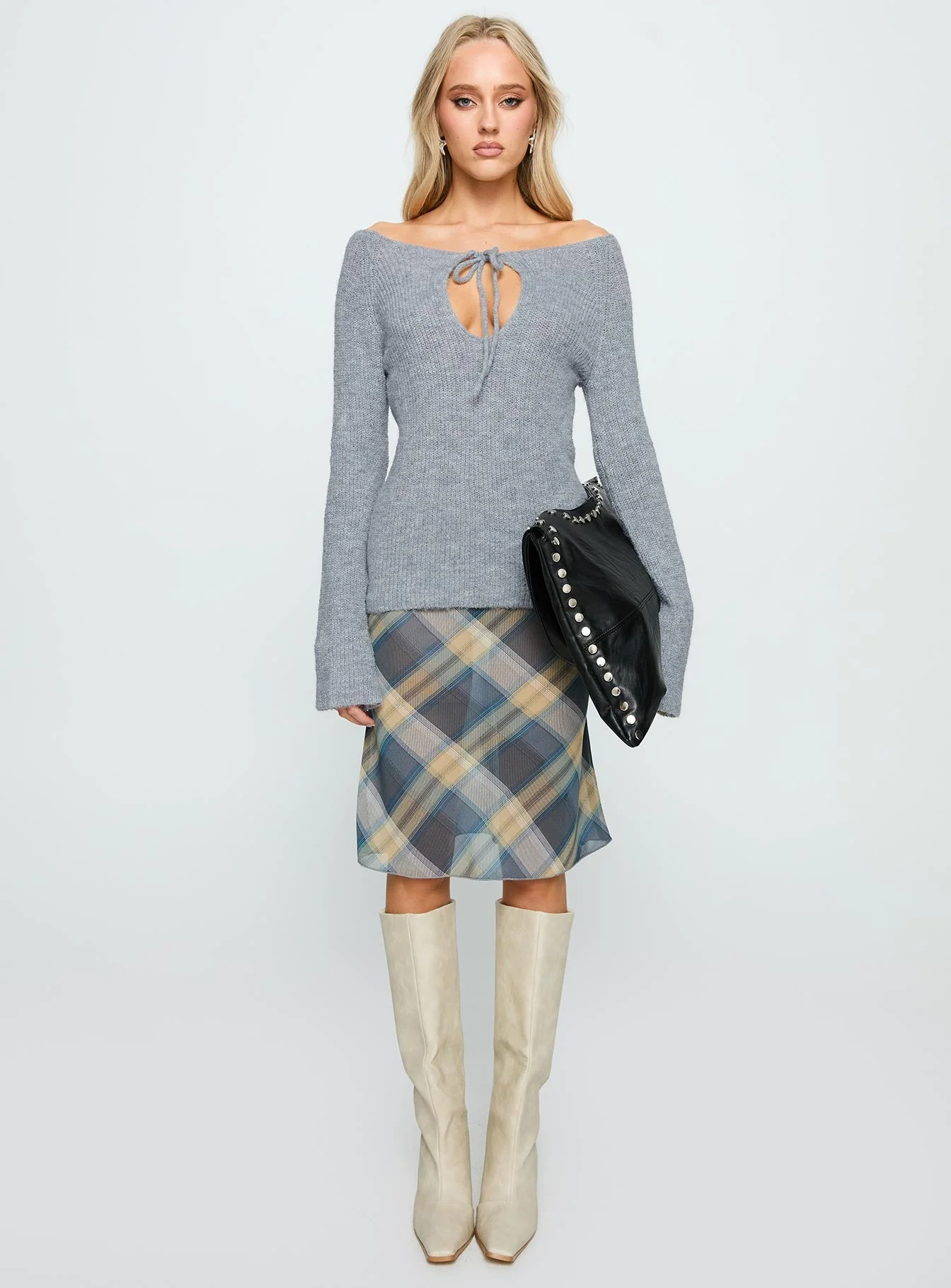 Luxie Tie Detail Knit Sweater Grey - Image 7