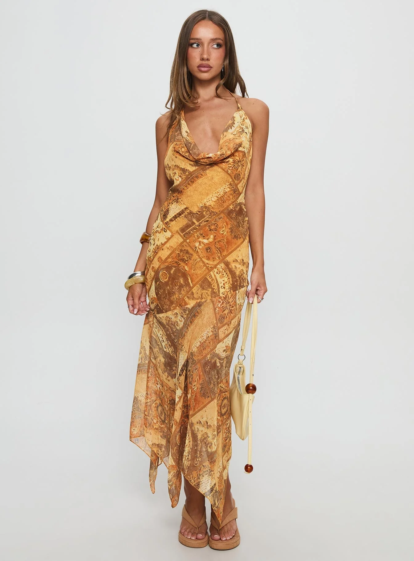 Lyanna Halter Cowl Neck Maxi Dress Multi - Image 4