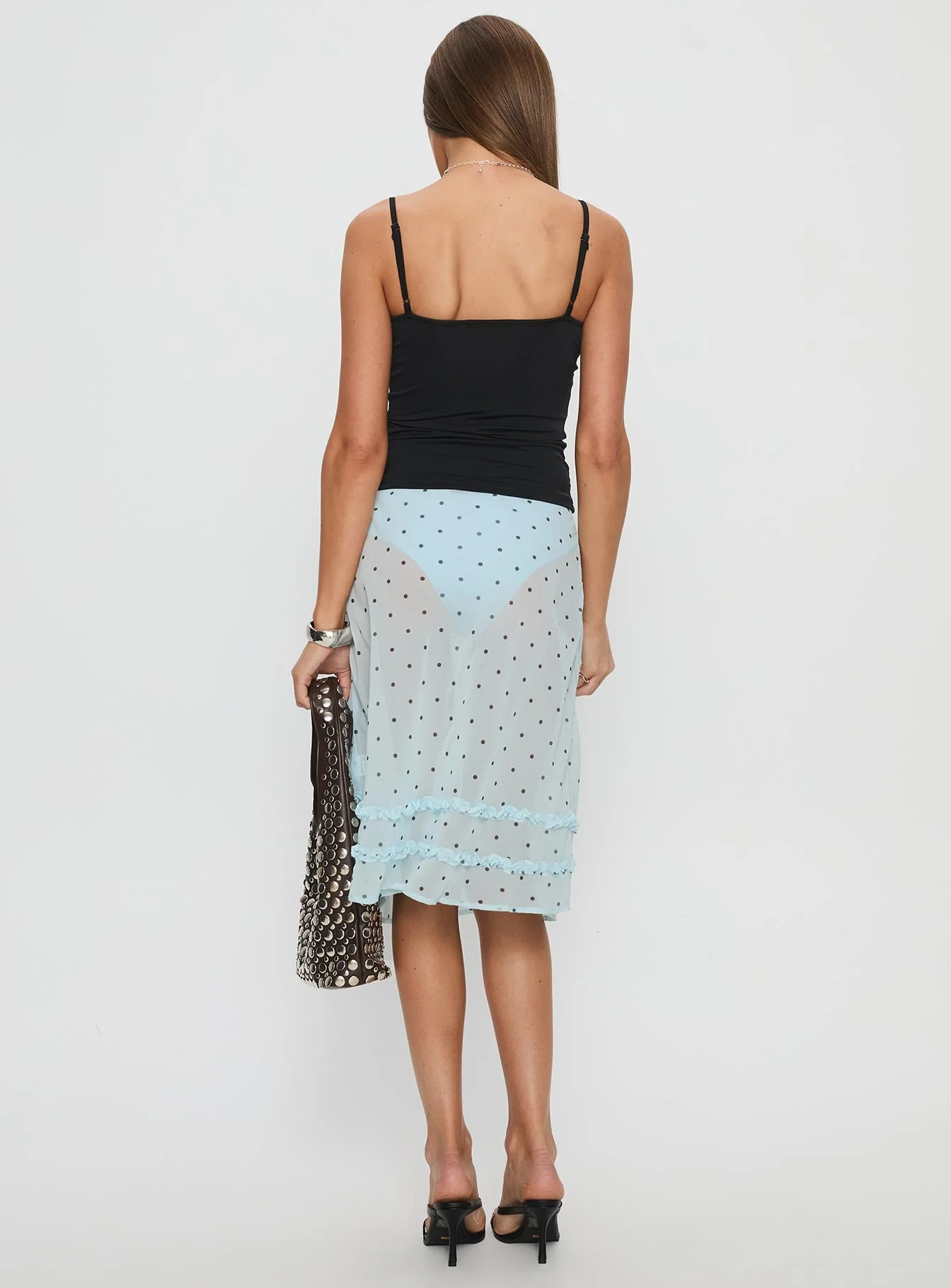 Lyza Sheer Midi Skirt Blue Polka - Image 5