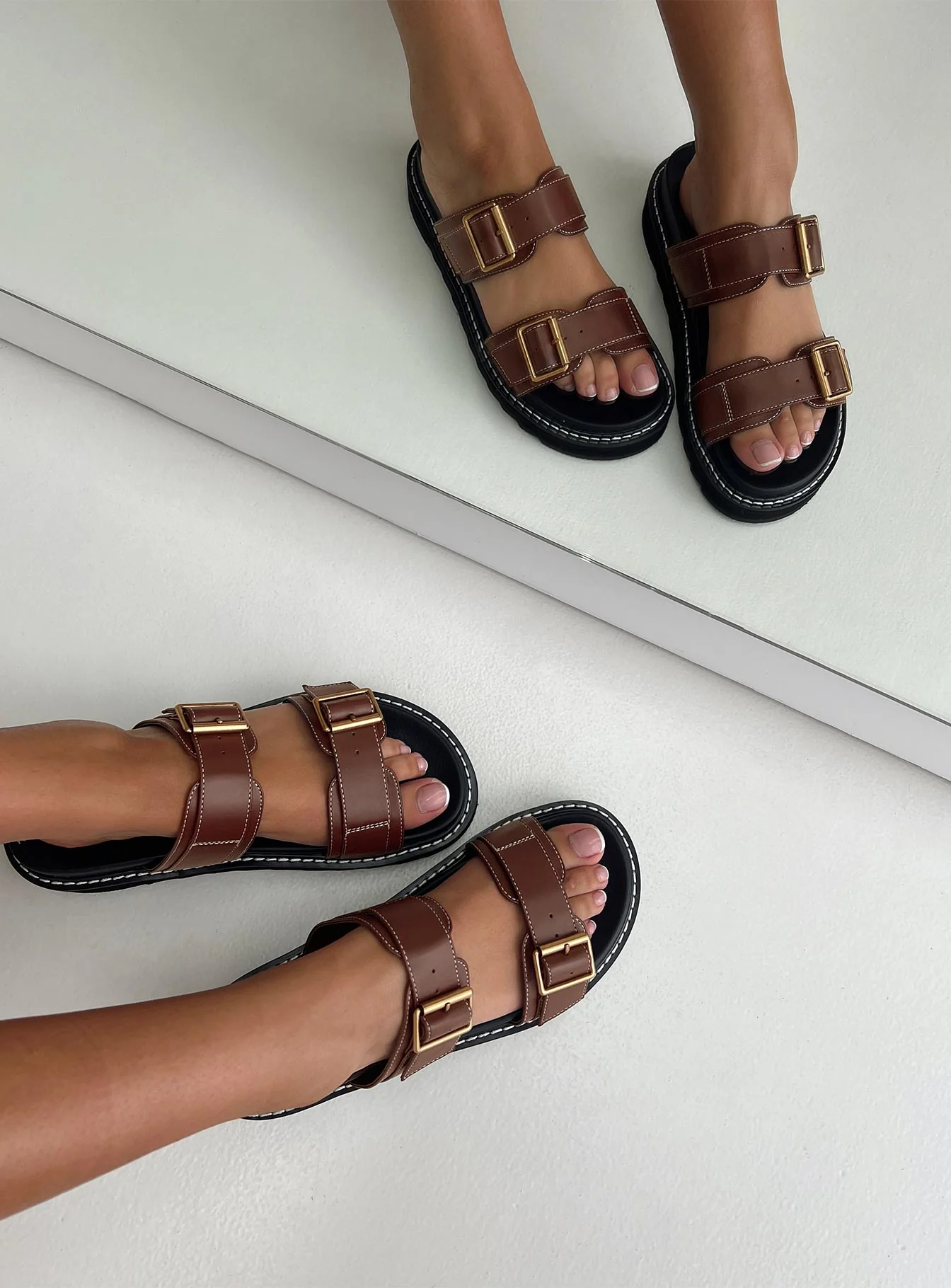 Ma Belle Sandals Contrast Stitch Chocolate - Image 5