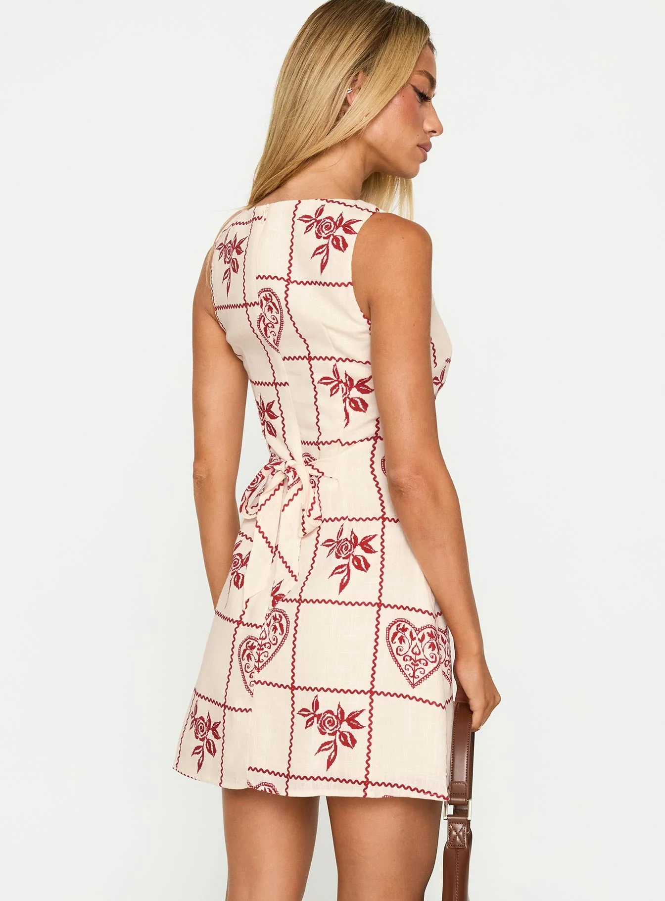 Alfalfa Shift Mini Dress Red Floral Check - Image 5