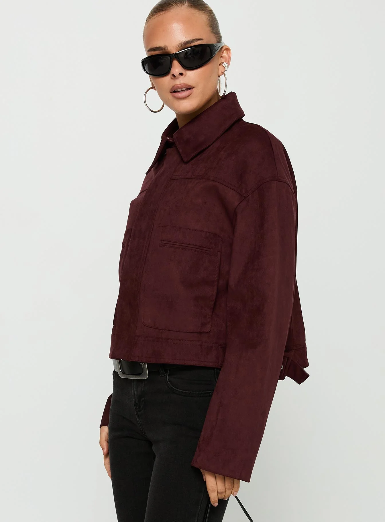 Macquarie Faux Suede Jacket Currant - Image 4