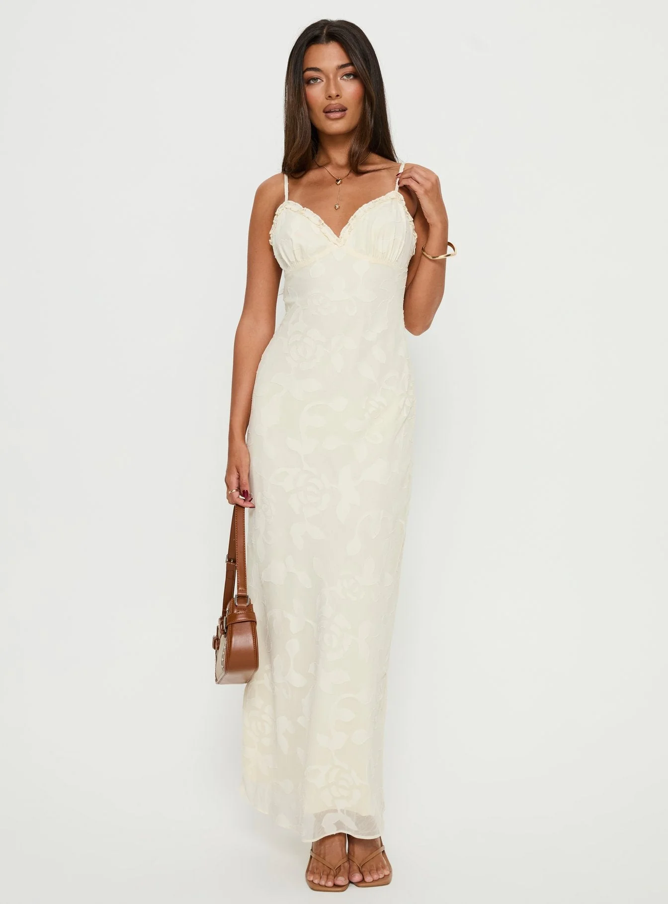 Madalena Frill Maxi Dress Beige Floral - Image 2