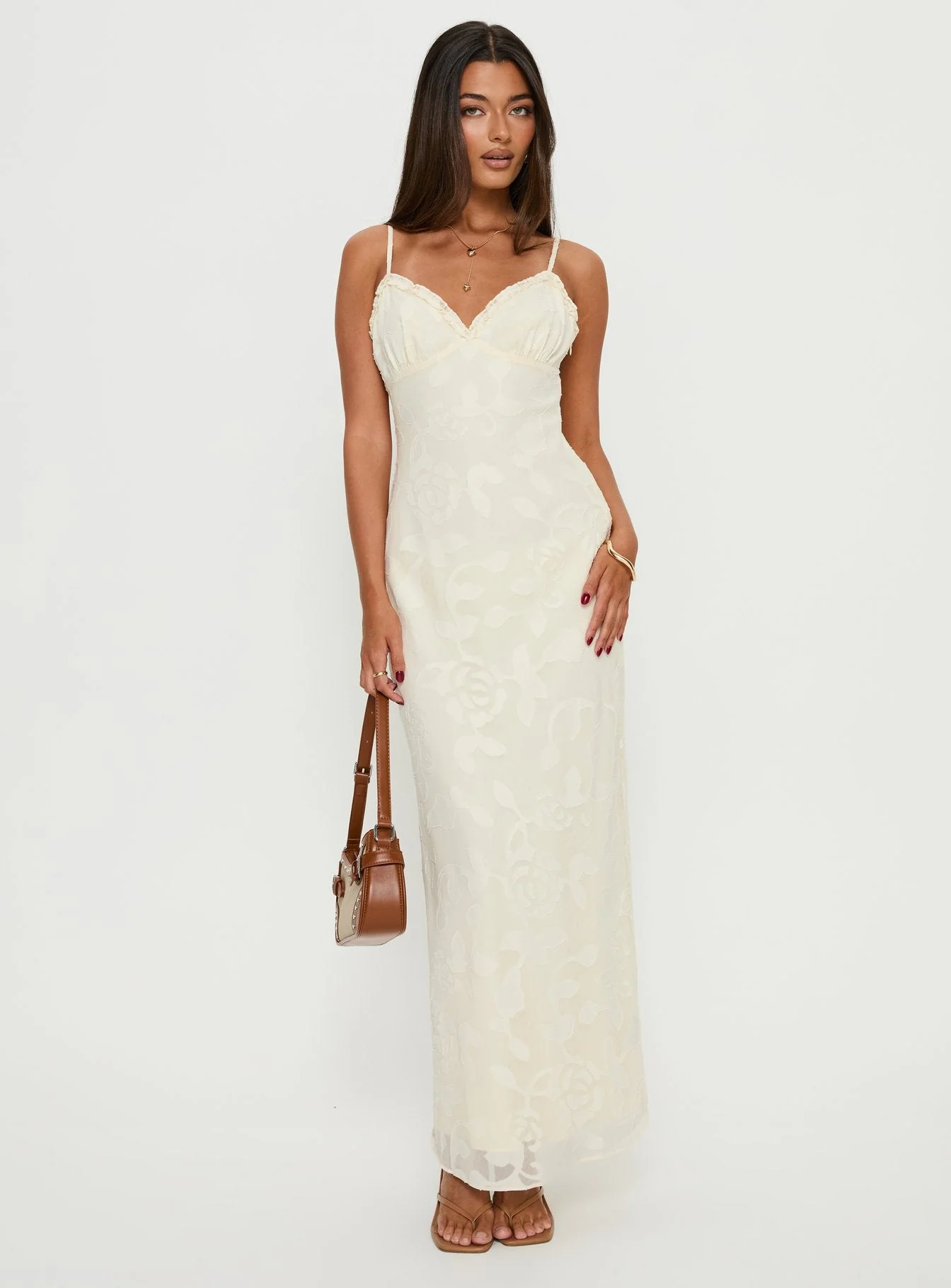 Madalena Frill Maxi Dress Beige Floral - Image 3