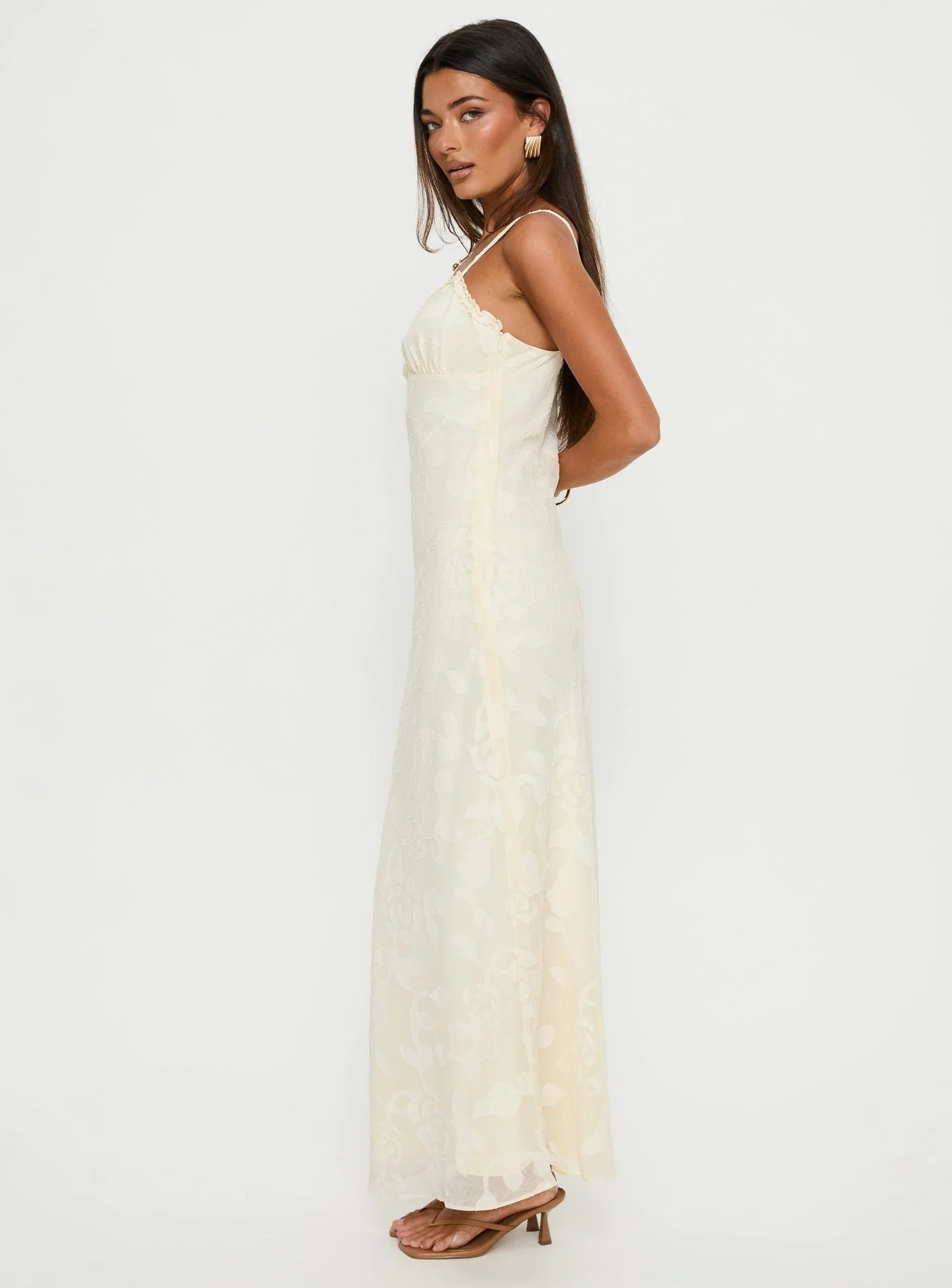 Madalena Frill Maxi Dress Beige Floral - Image 4