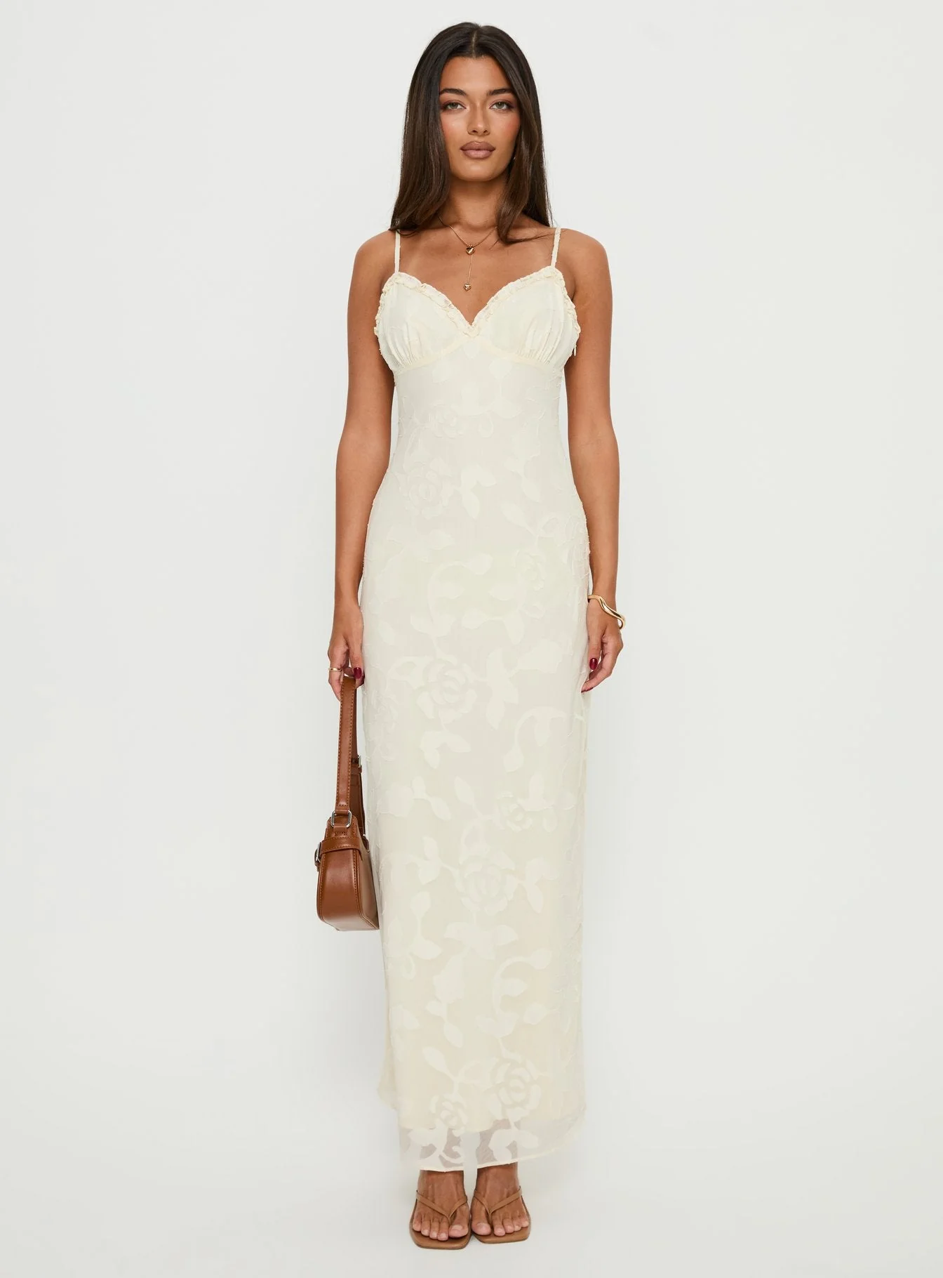 Madalena Frill Maxi Dress Beige Floral - Image 7