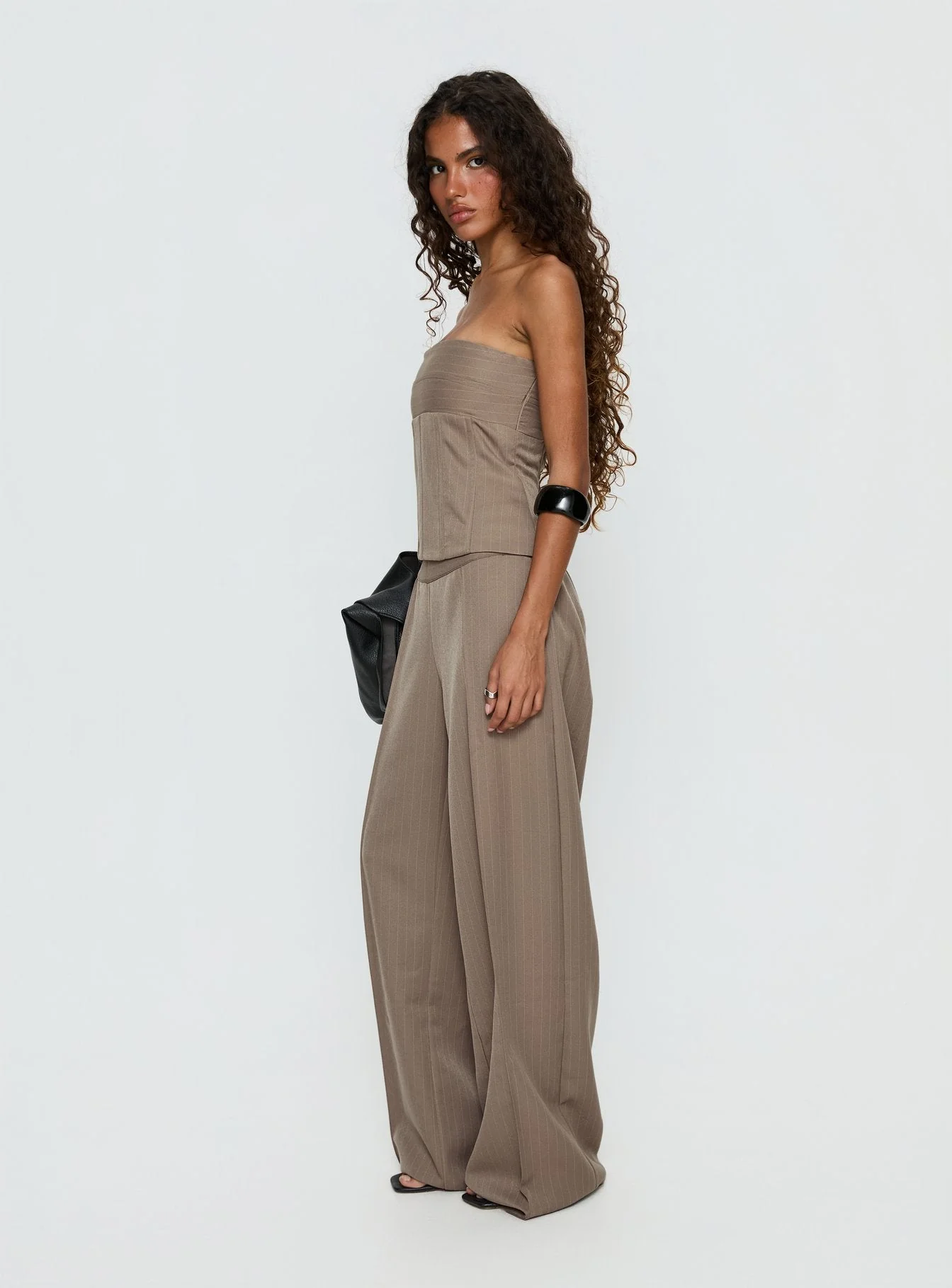 Madelle Mid Rise Straight Leg Pants Brown Pinstripe - Image 4