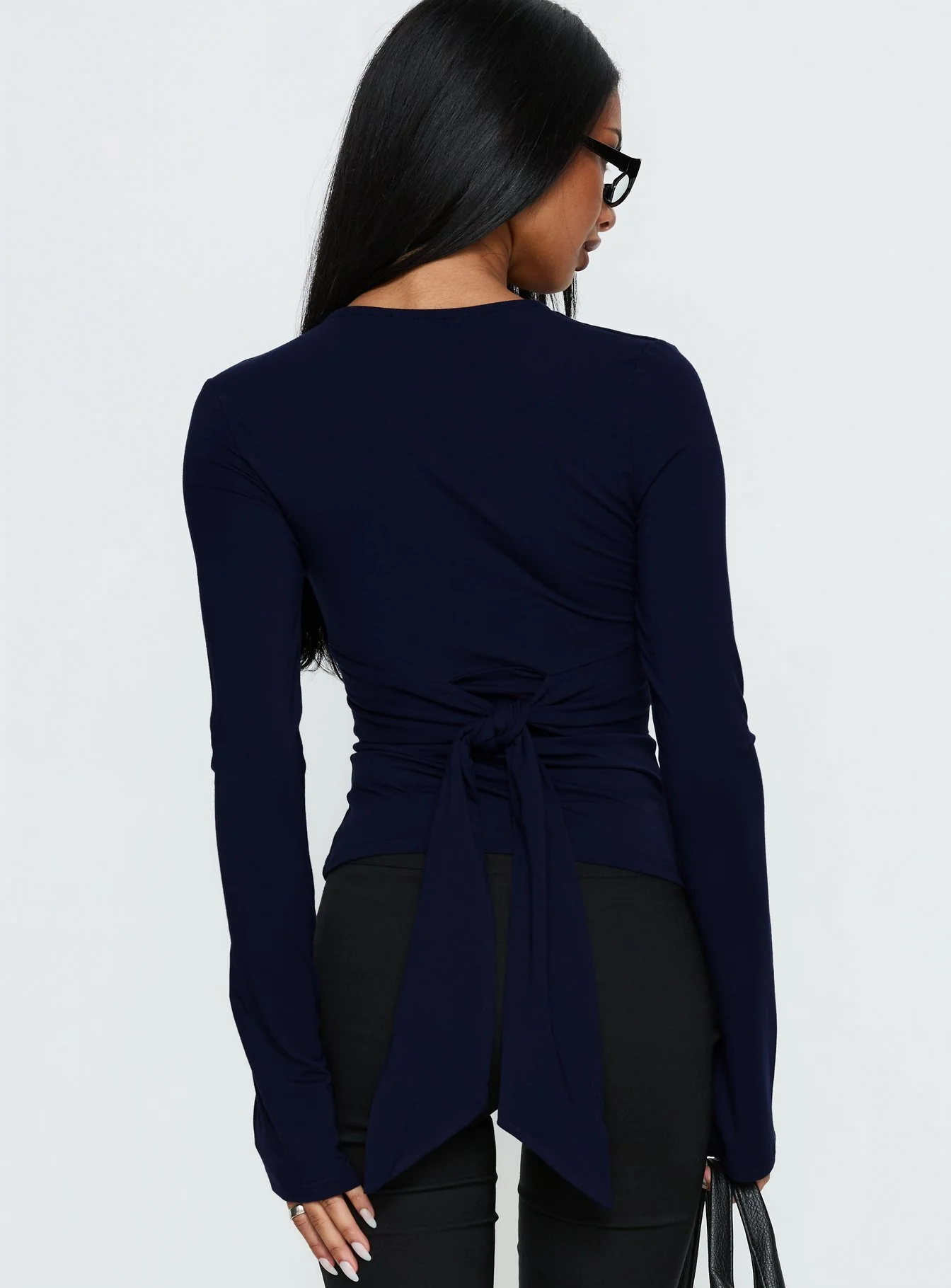 Madelon Long Sleeve Wrap Top Navy - Image 5