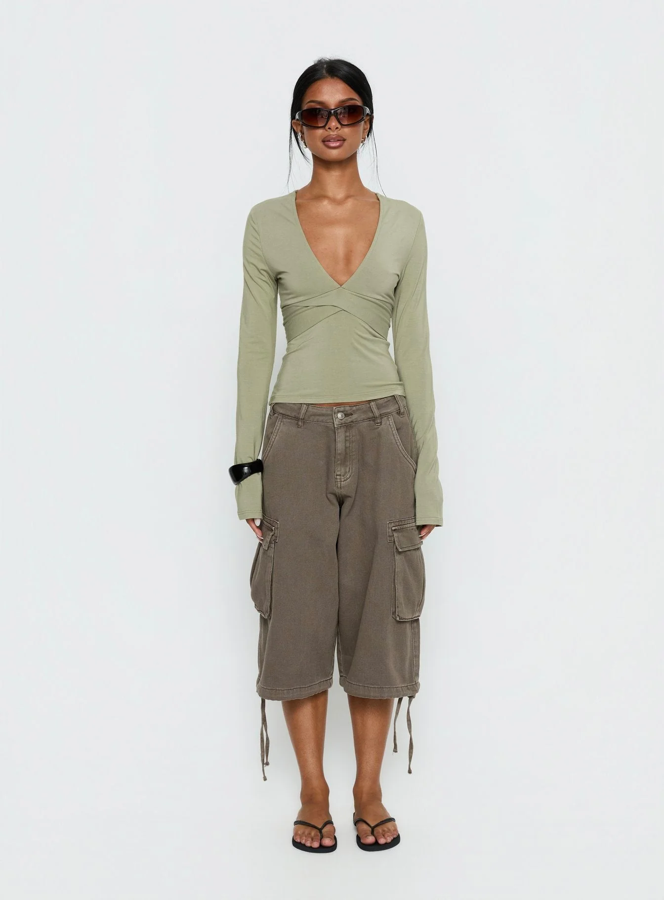 Madelon Long Sleeve Wrap Top Sage - Image 8