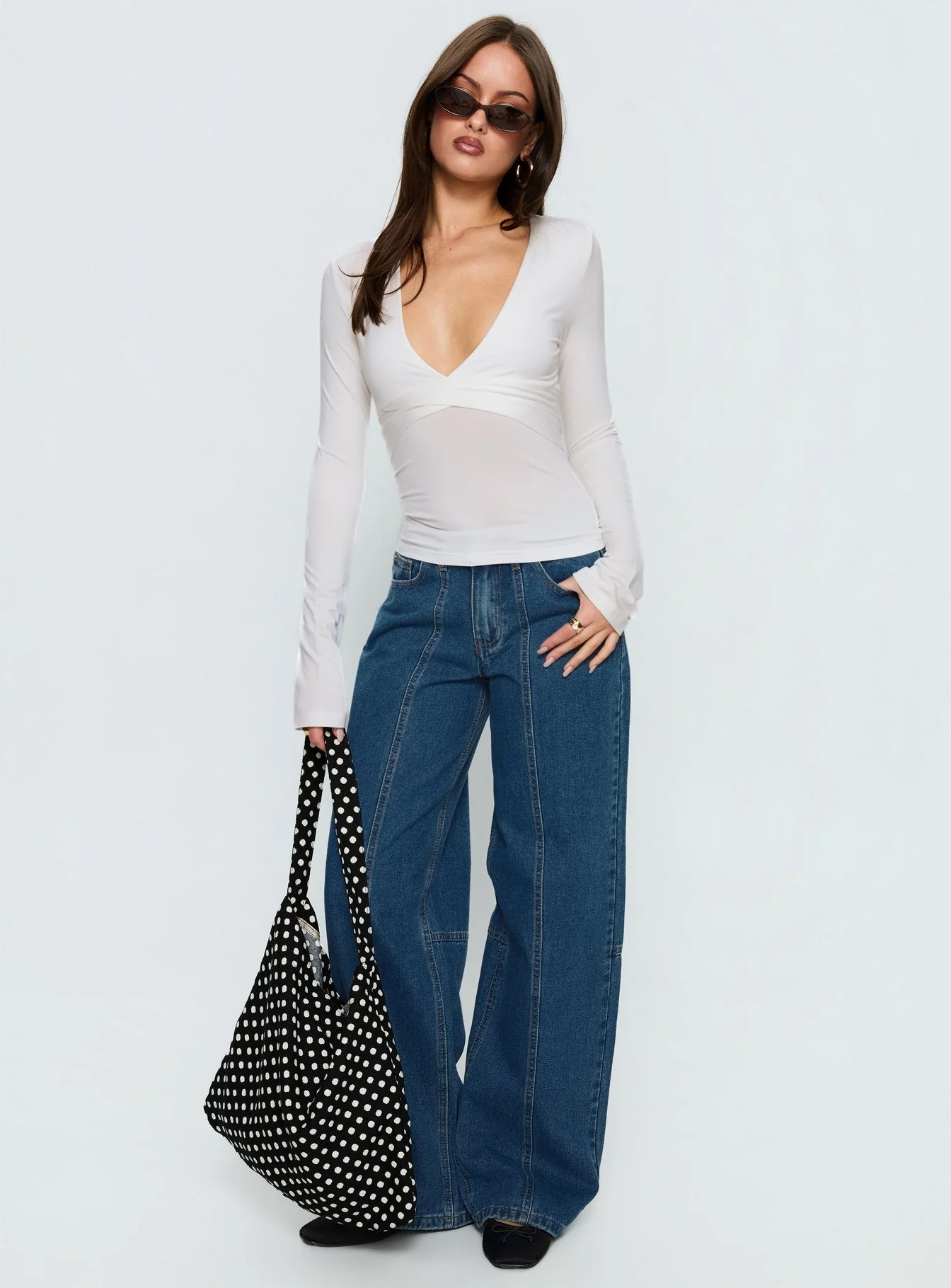 Madelon Long Sleeve Wrap Top White - Image 3