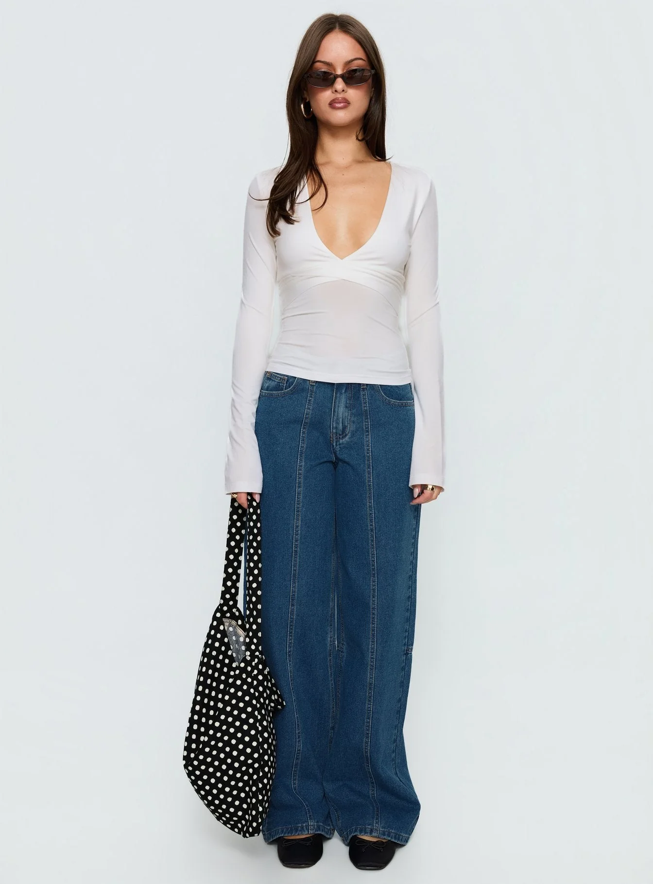 Madelon Long Sleeve Wrap Top White - Image 7