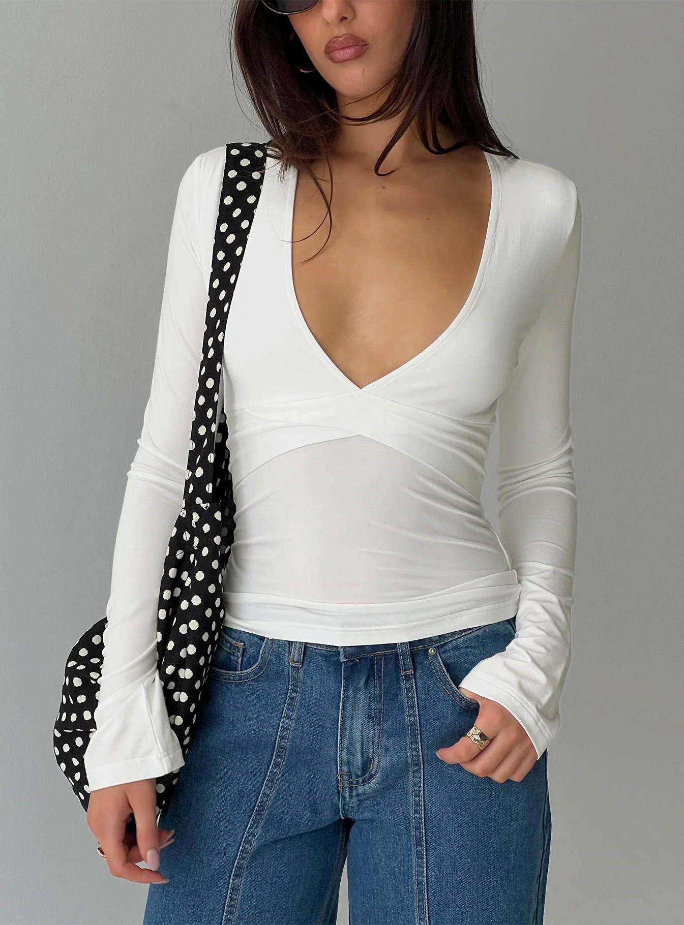 Madelon Long Sleeve Wrap Top White - Image 9