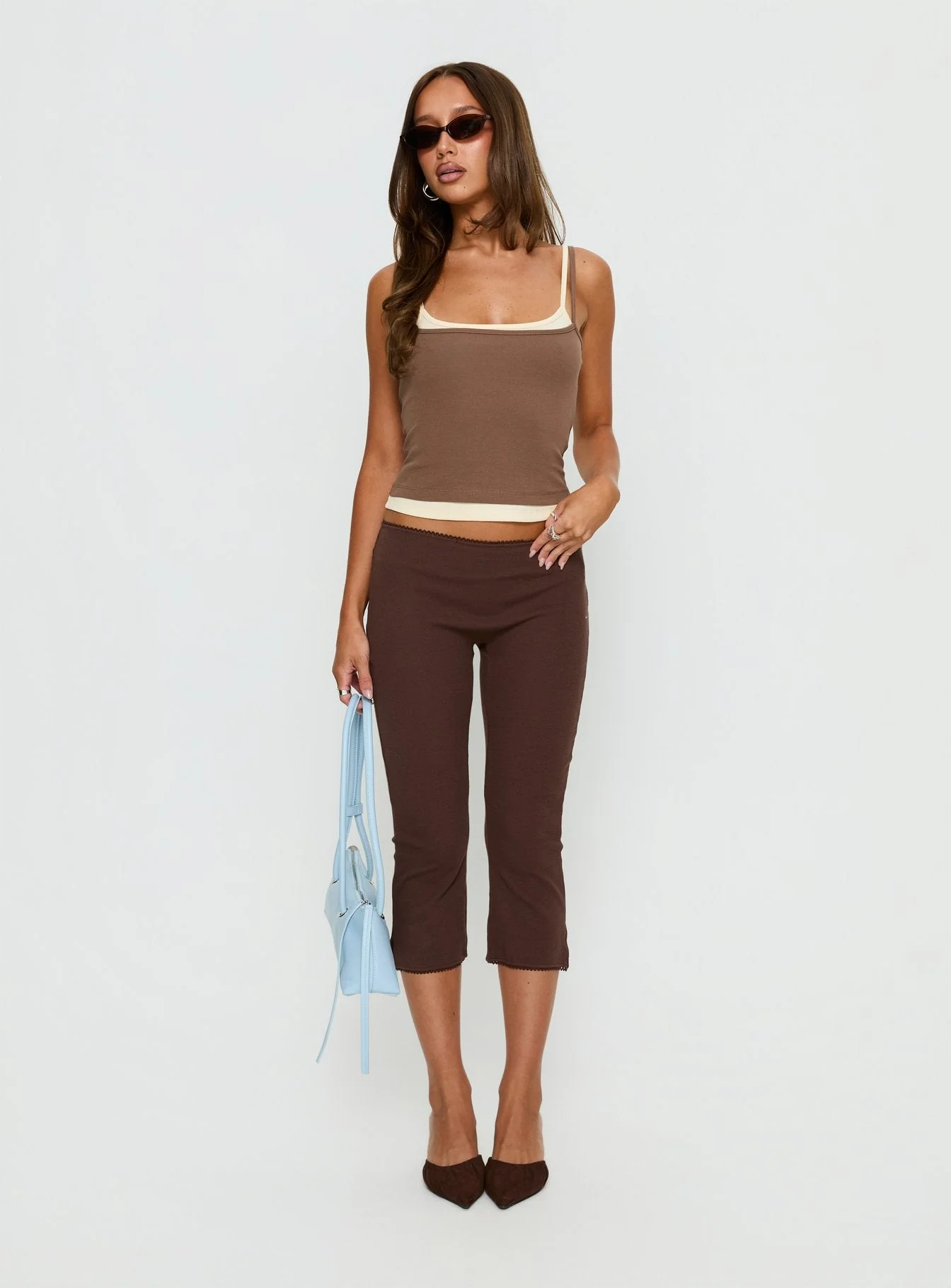 Maeka Layered Jersey Tank Top Brown / Cream - Image 3