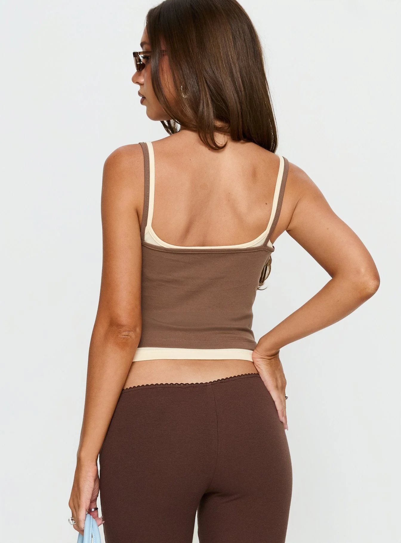 Maeka Layered Jersey Tank Top Brown / Cream - Image 5