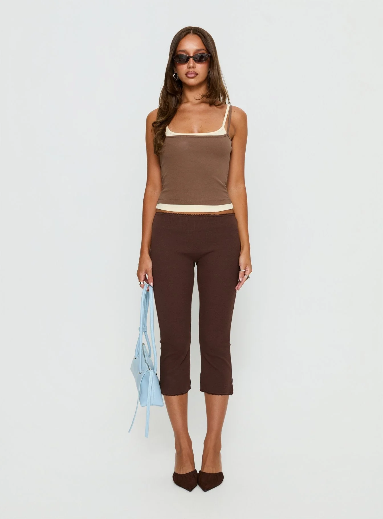 Maeka Layered Jersey Tank Top Brown / Cream - Image 7