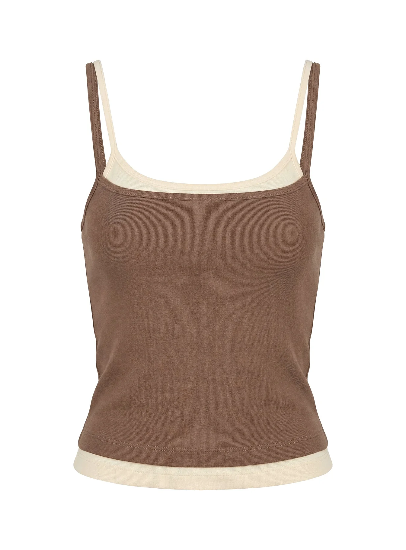Maeka Layered Jersey Tank Top Brown / Cream - Image 9