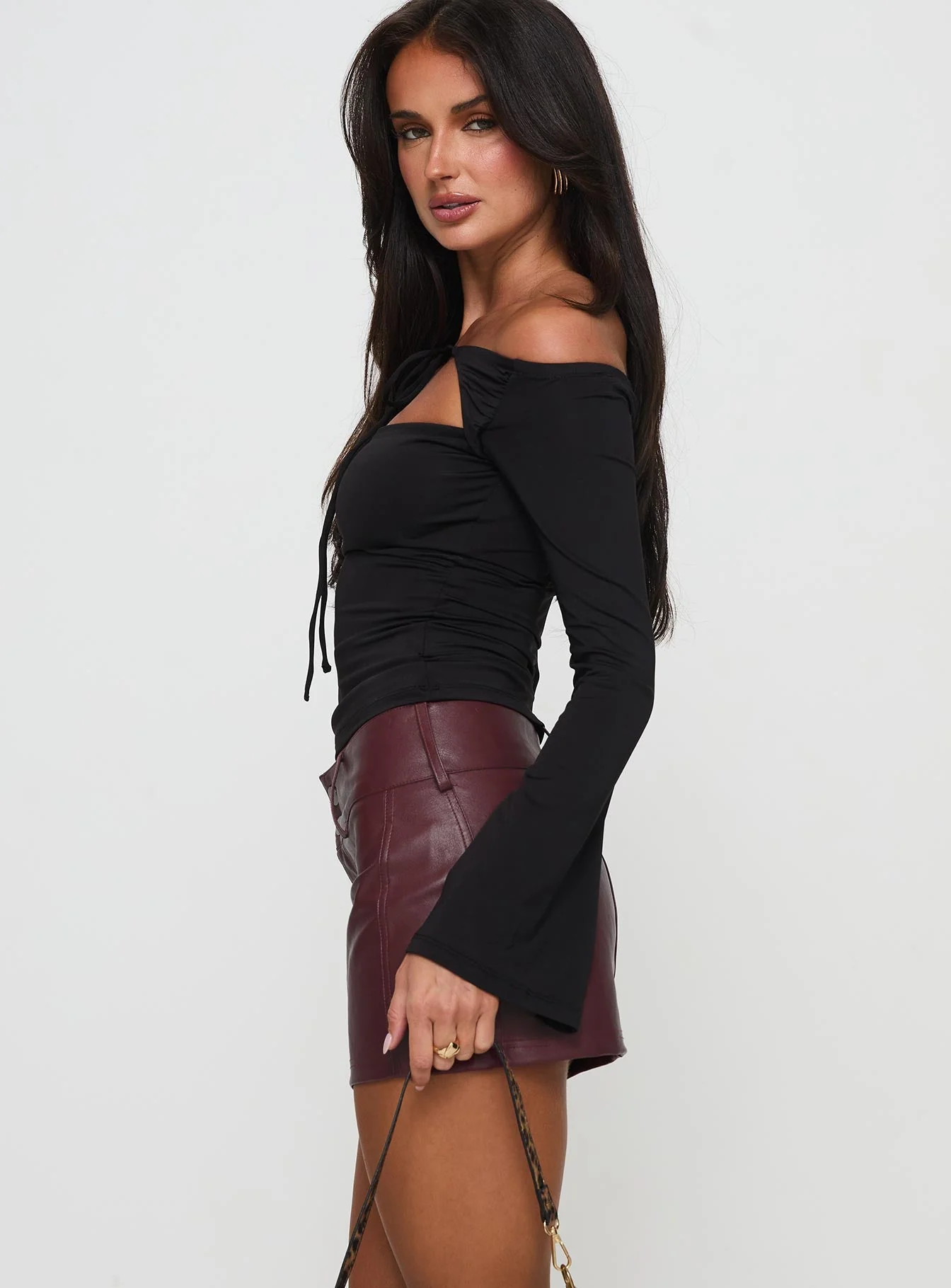 Magee Faux Leather Mini Skirt Burgundy - Image 4