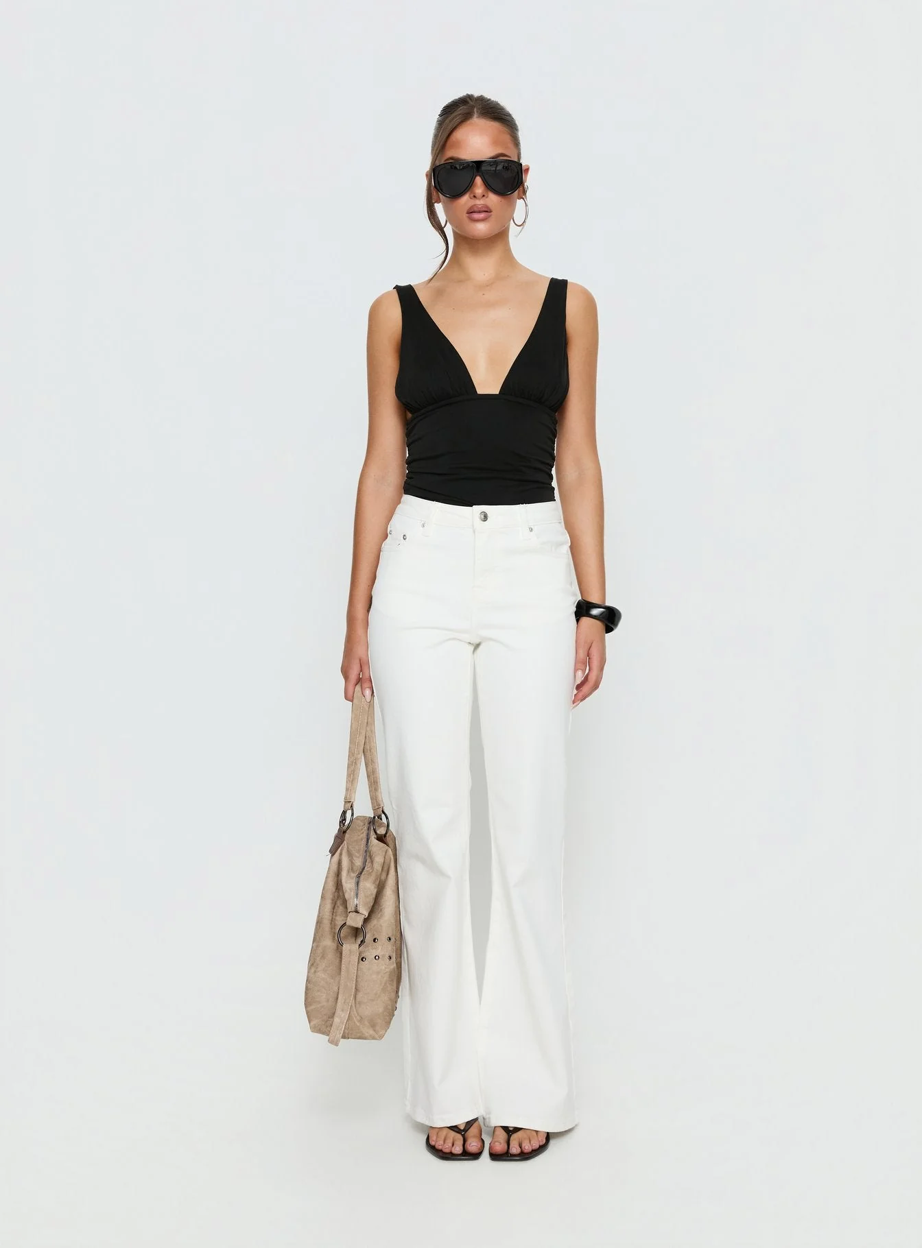 Magic Mirror Mid Rise Bootleg Jeans Ecru - Image 7