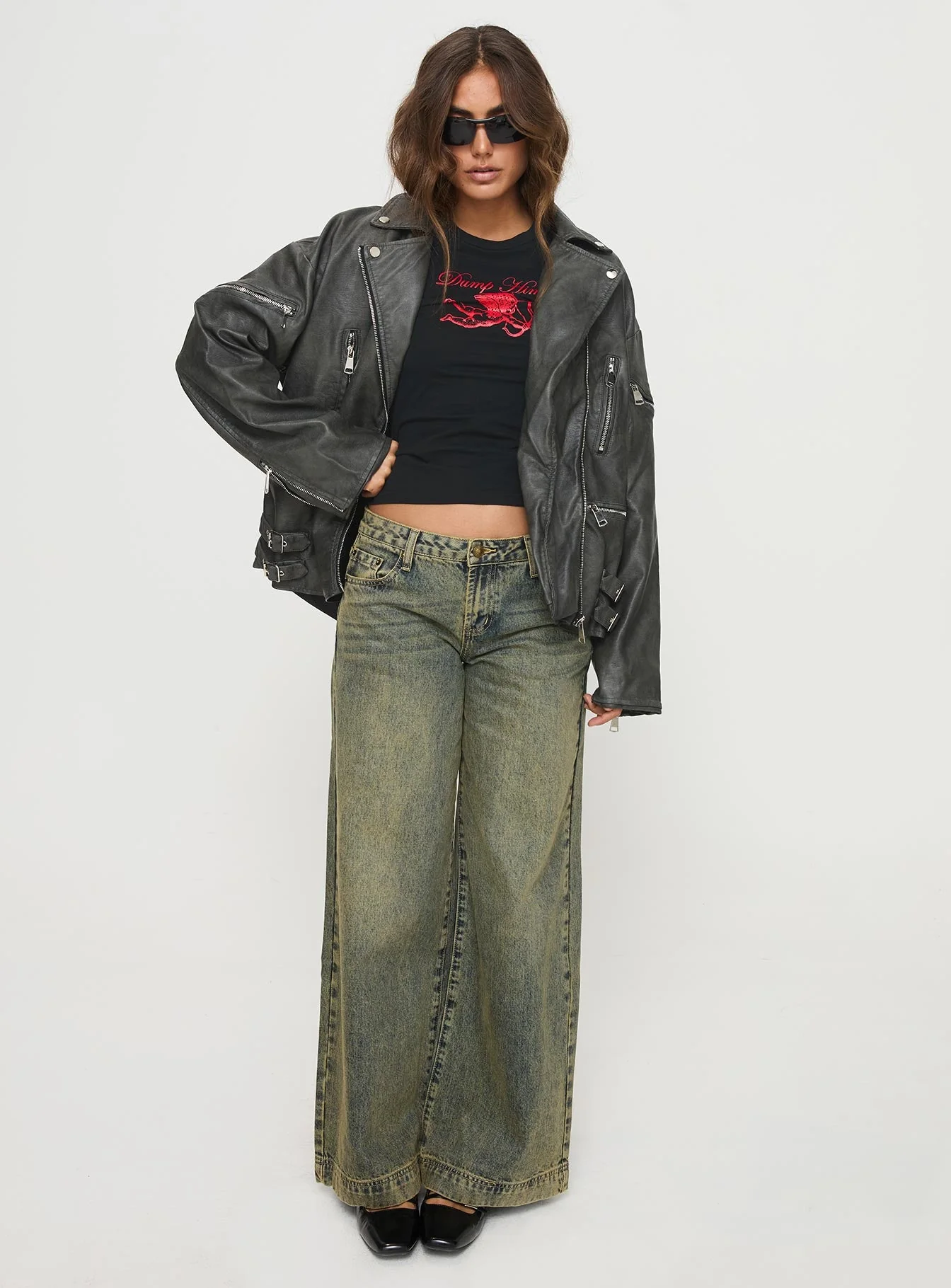 Magnets Faux Leather Jacket Washed Charcoal - Image 3