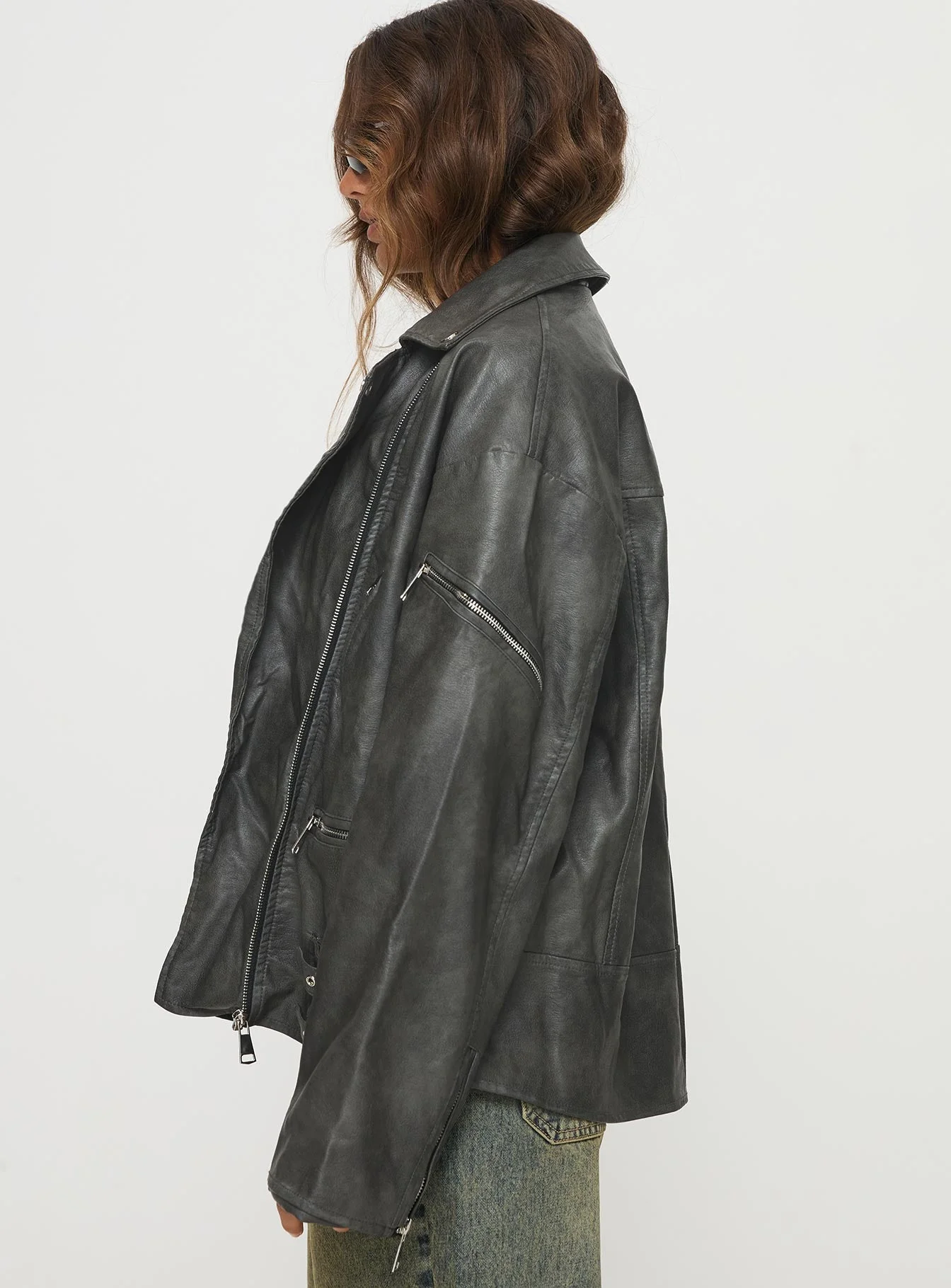 Magnets Faux Leather Jacket Washed Charcoal - Image 4