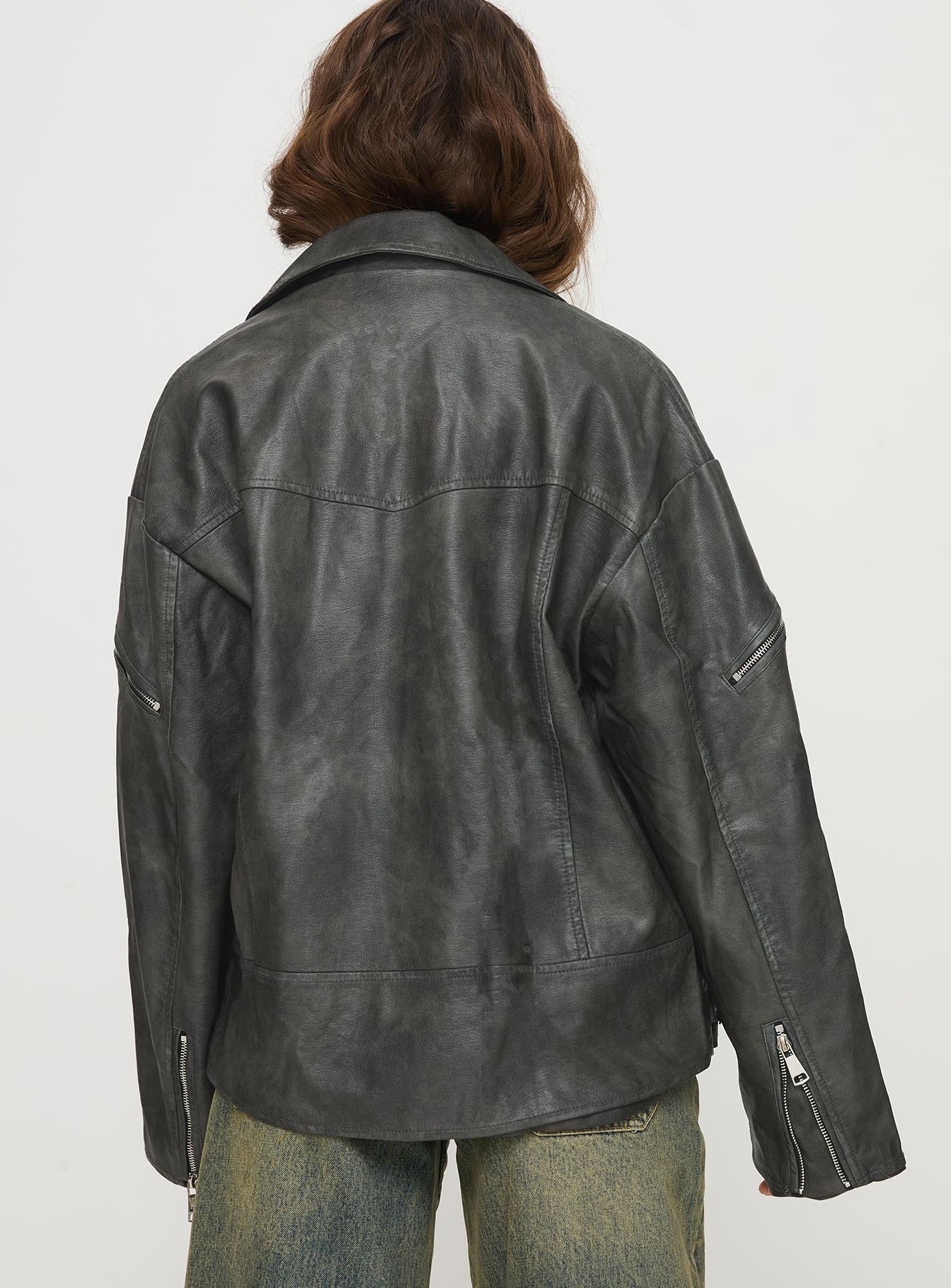 Magnets Faux Leather Jacket Washed Charcoal - Image 5