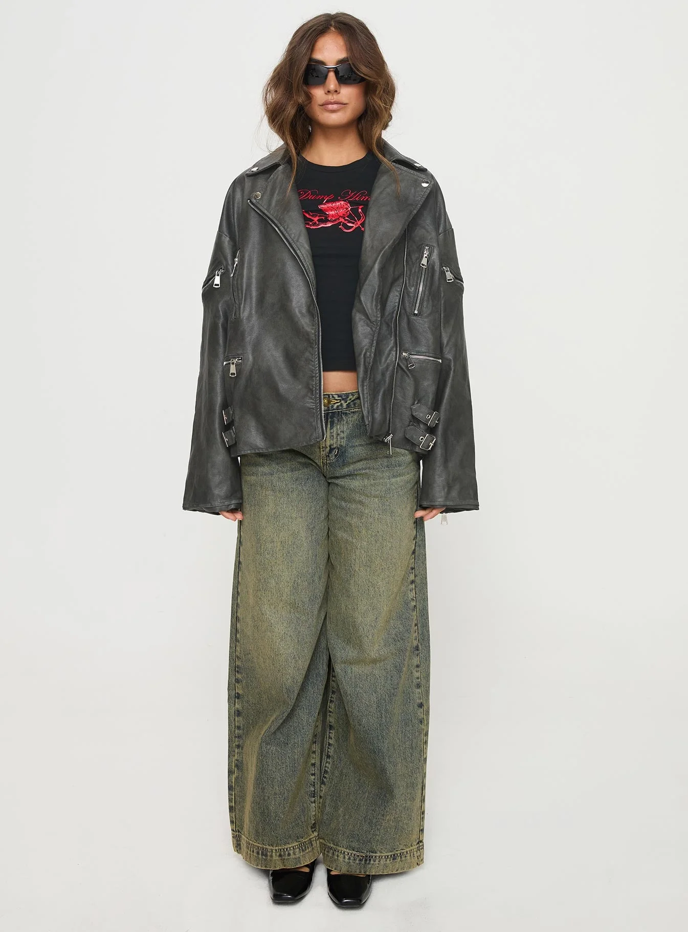 Magnets Faux Leather Jacket Washed Charcoal - Image 7