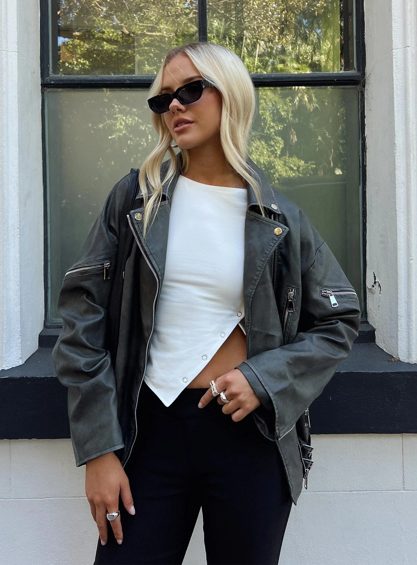 Magnets Faux Leather Jacket Washed Charcoal - Image 9