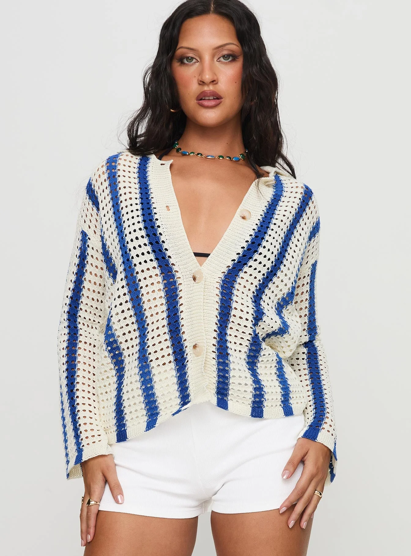 Magnus Collared Knit Sweater Blue Stripe - Image 2
