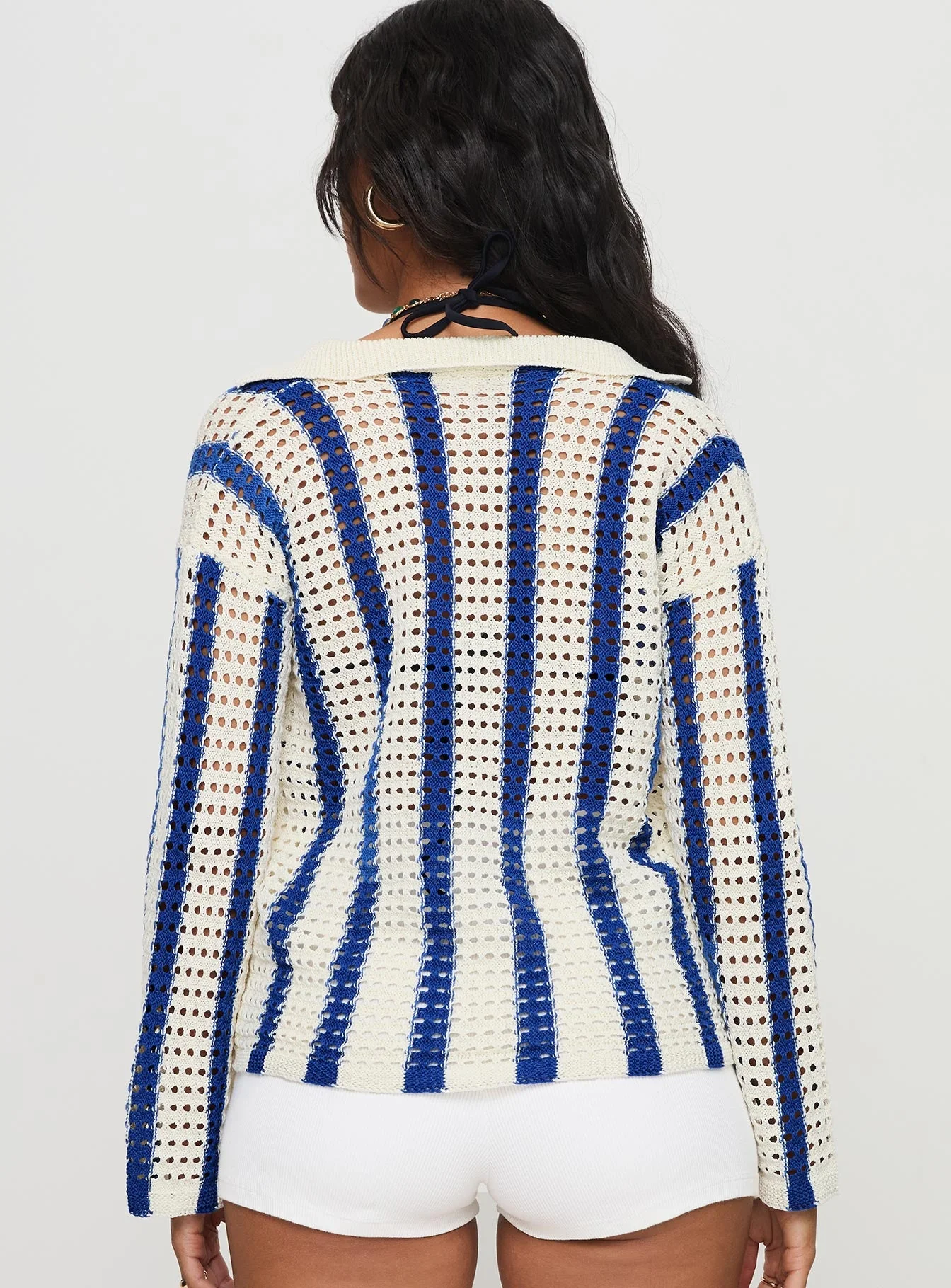 Magnus Collared Knit Sweater Blue Stripe - Image 5
