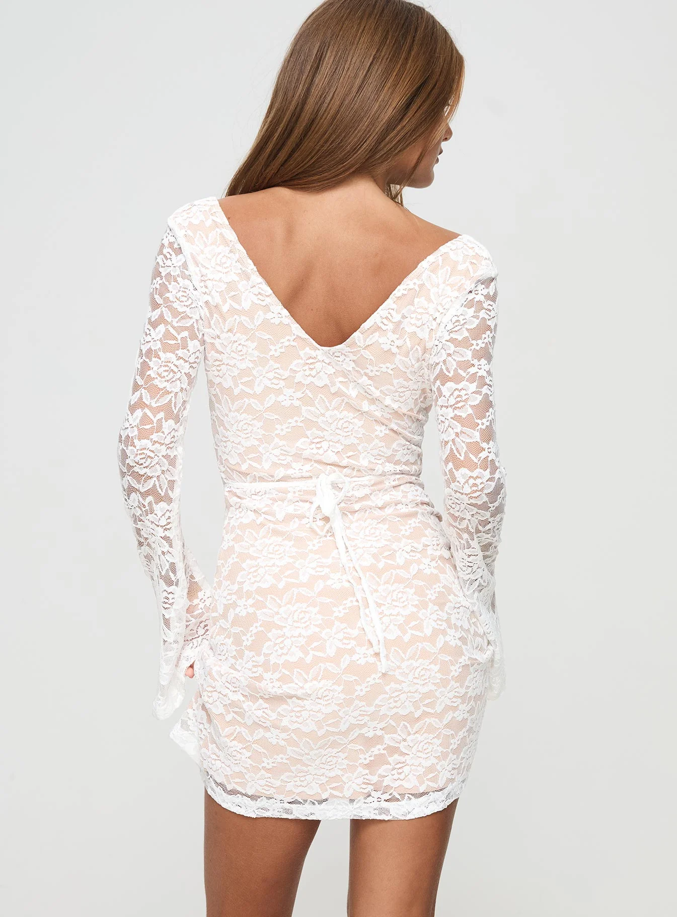 Maieve Long Sleeve Lace Mini Dress White - Image 5