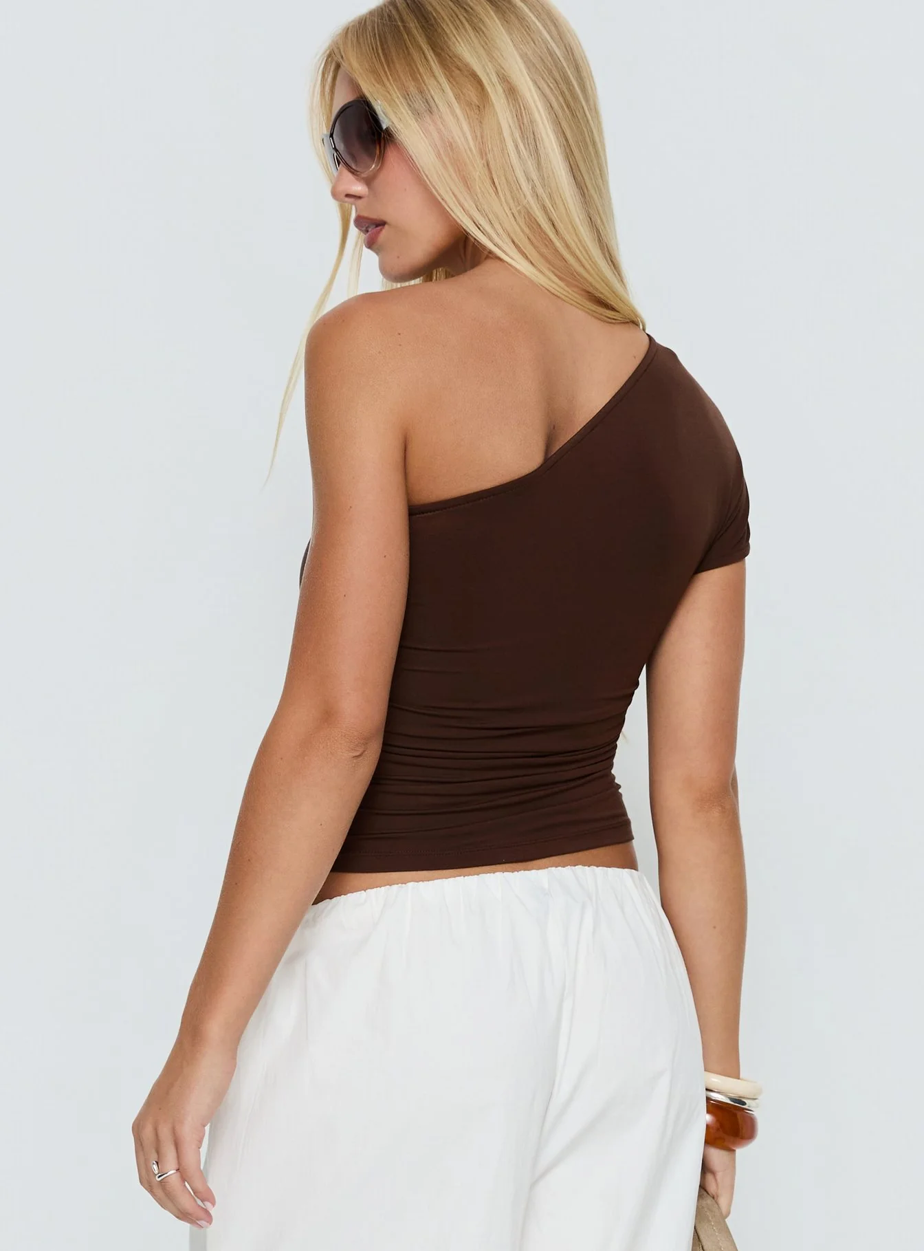 Majira One Shoulder Slouch Top Brown - Image 5