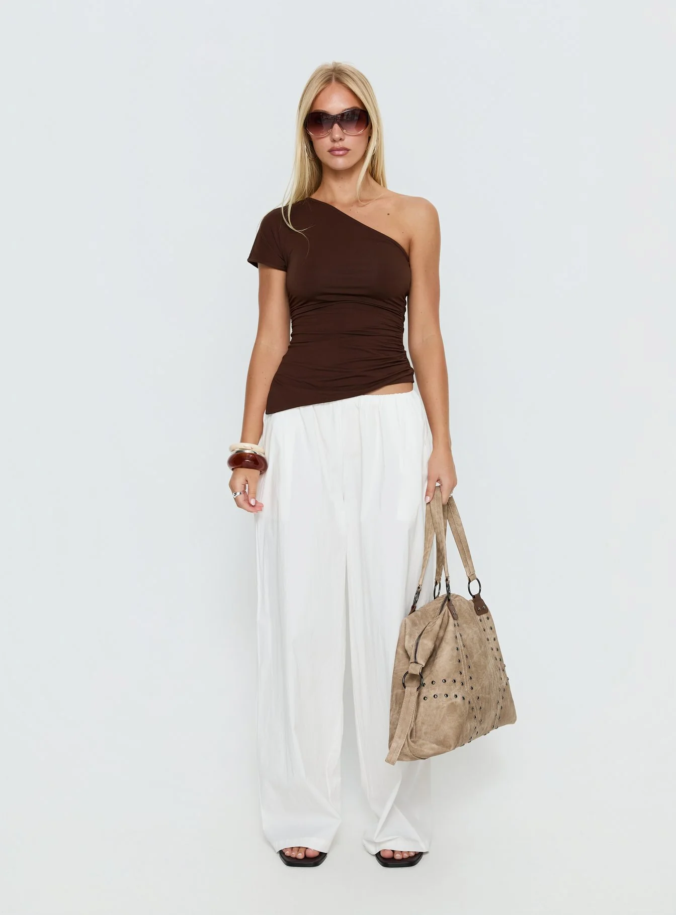 Majira One Shoulder Slouch Top Brown - Image 7