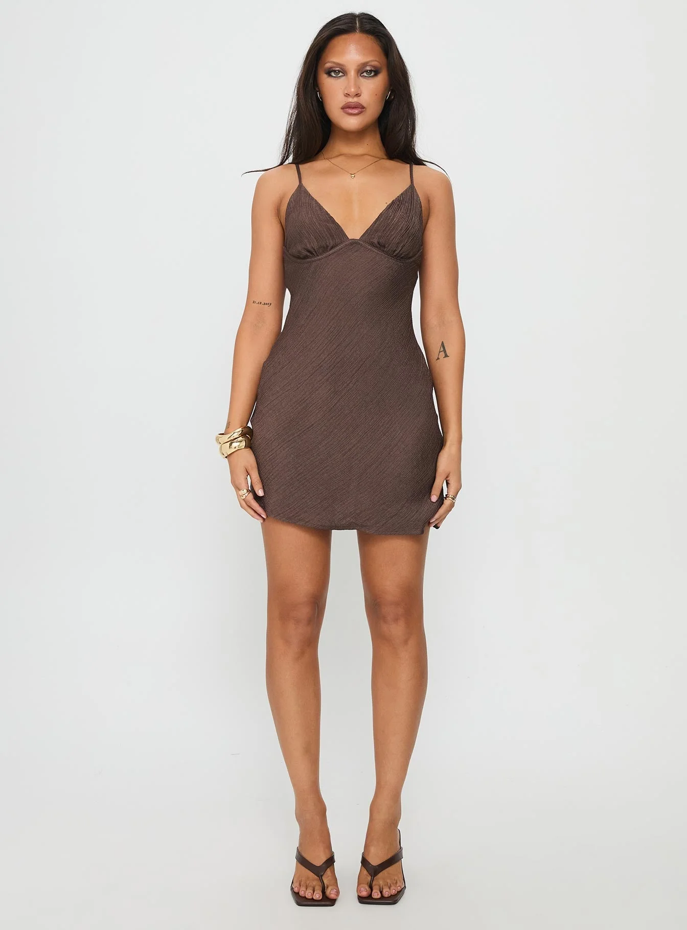 Makaia Balconette Mini Dress Brown - Image 6