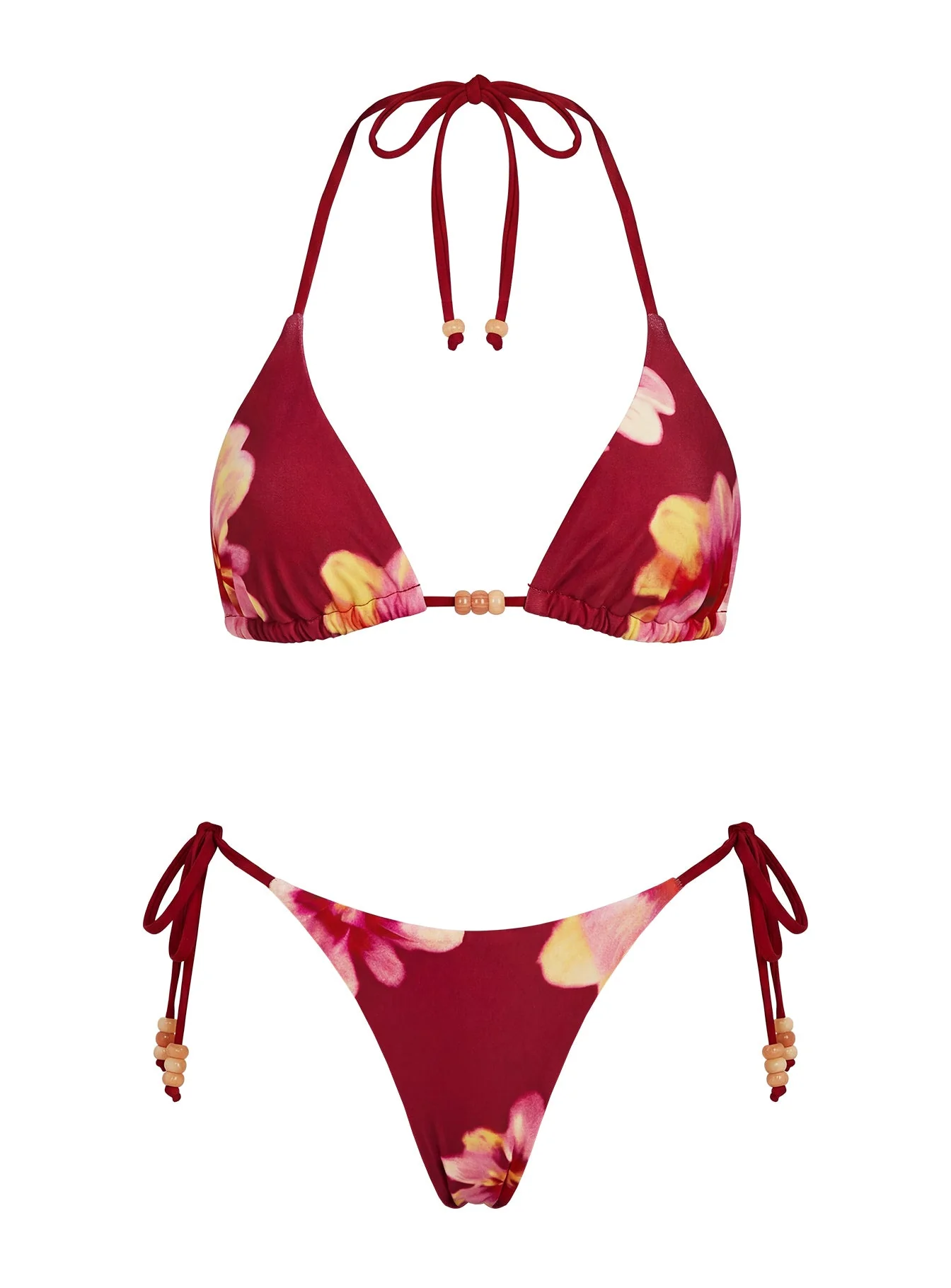 Maki Beaded Tie Side Bikini Bottoms Burgundy Floral - Image 5