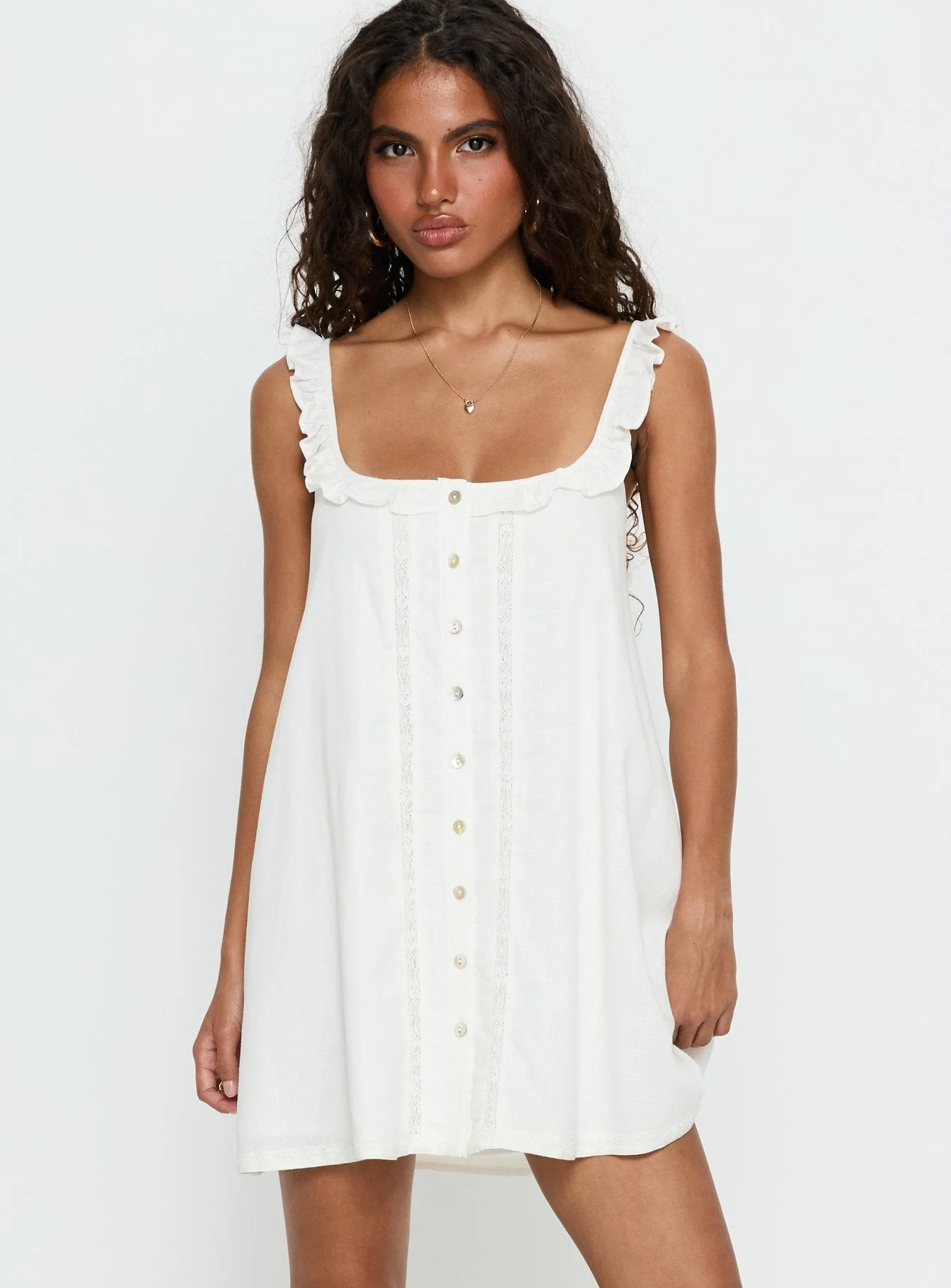 Malinda Babydoll Mini Dress White - Image 2