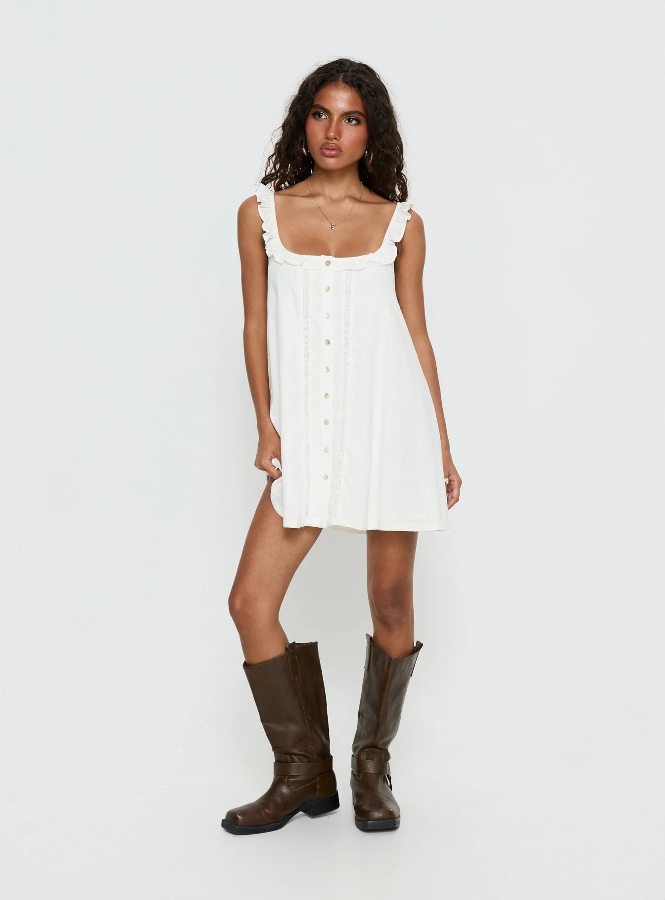 Malinda Babydoll Mini Dress White - Image 3